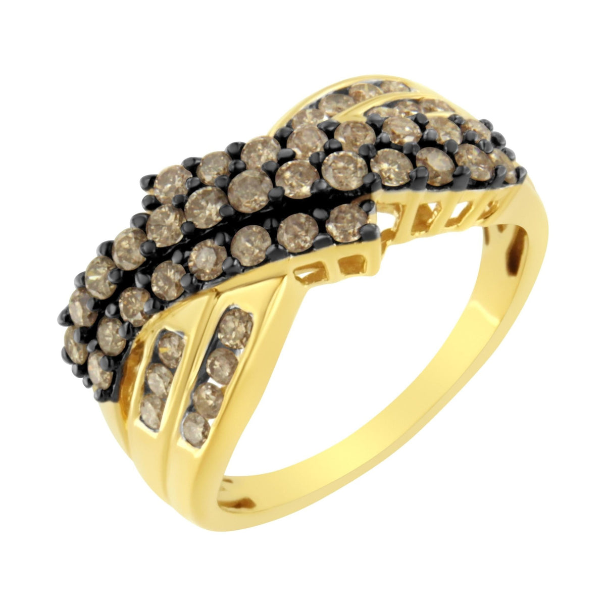 10K Yellow Gold Plated .925 Sterling Silver and Black Rhodium 1 cttw Prong and Channel-Set Round-Cut Diamond Modern Bypass Ring (J-K Color, I1-I2 Clarity) - Size 7 - LinkagejewelrydesignLinkagejewelrydesign