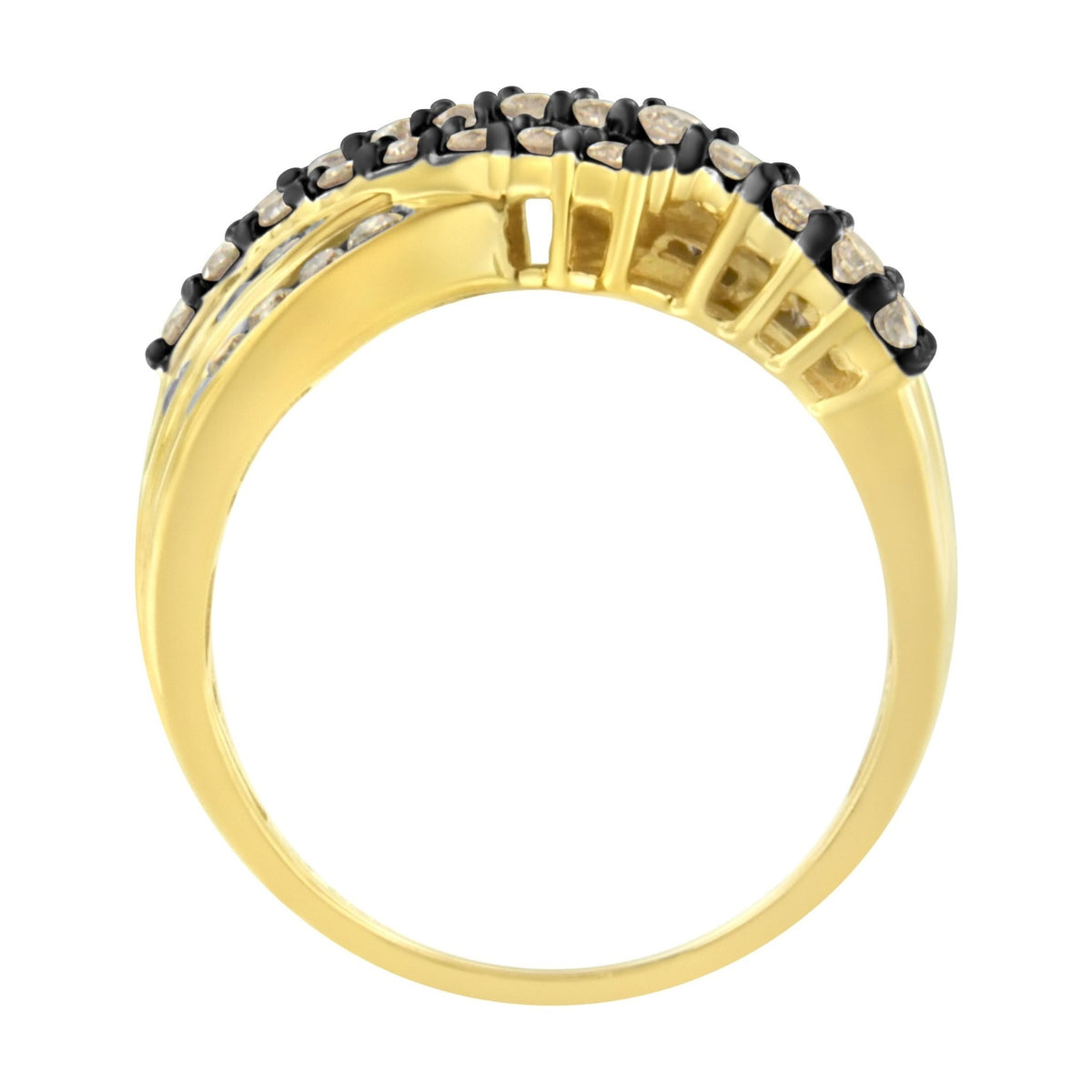 10K Yellow Gold Plated .925 Sterling Silver and Black Rhodium 1 cttw Prong and Channel-Set Round-Cut Diamond Modern Bypass Ring (J-K Color, I1-I2 Clarity) - Size 7 - LinkagejewelrydesignLinkagejewelrydesign