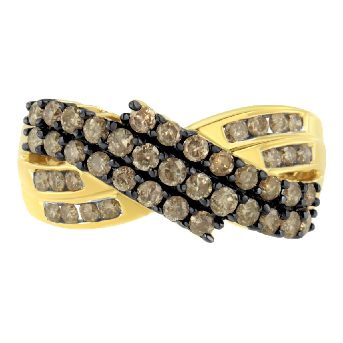 10K Yellow Gold Plated .925 Sterling Silver and Black Rhodium 1 cttw Prong and Channel-Set Round-Cut Diamond Modern Bypass Ring (J-K Color, I1-I2 Clarity) - Size 7 - LinkagejewelrydesignLinkagejewelrydesign