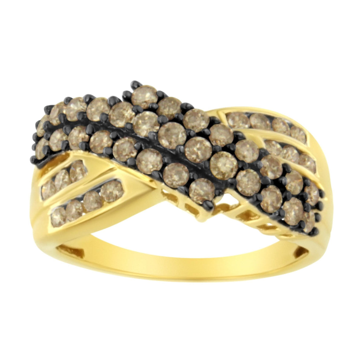 10K Yellow Gold Plated .925 Sterling Silver and Black Rhodium 1 cttw Prong and Channel-Set Round-Cut Diamond Modern Bypass Ring (J-K Color, I1-I2 Clarity) - Size 7 - LinkagejewelrydesignLinkagejewelrydesign