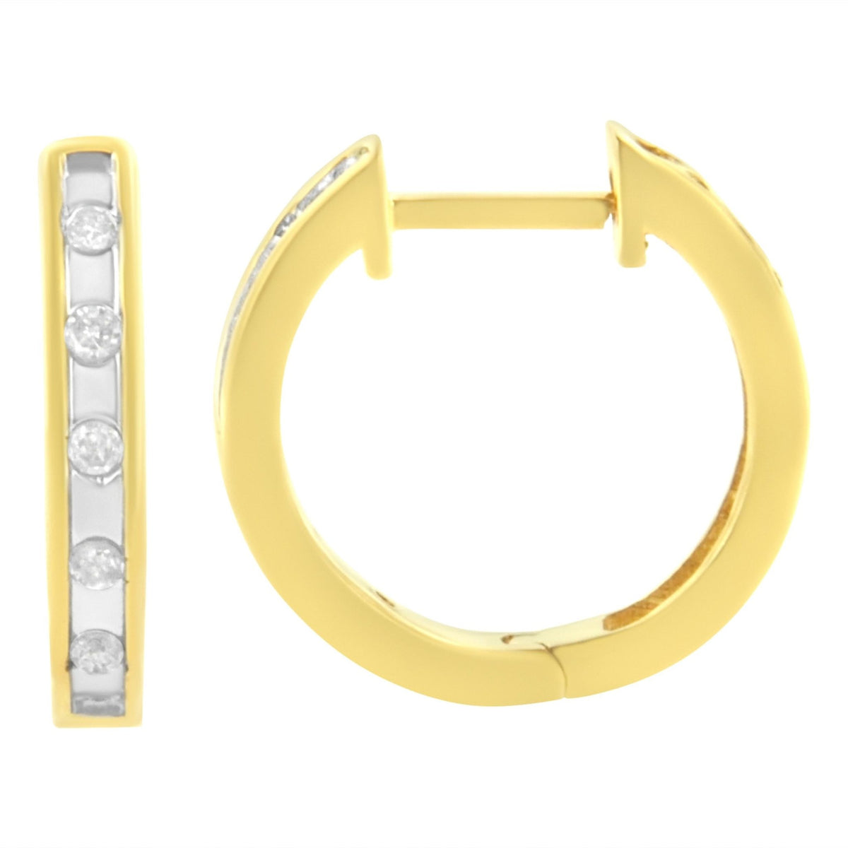 10K Yellow Gold Plated .925 Sterling Silver Channel Set Round-Cut Diamond Accent Classic Hoop Earrings (I-J Color, I1-I2 Clarity) - LinkagejewelrydesignLinkagejewelrydesign