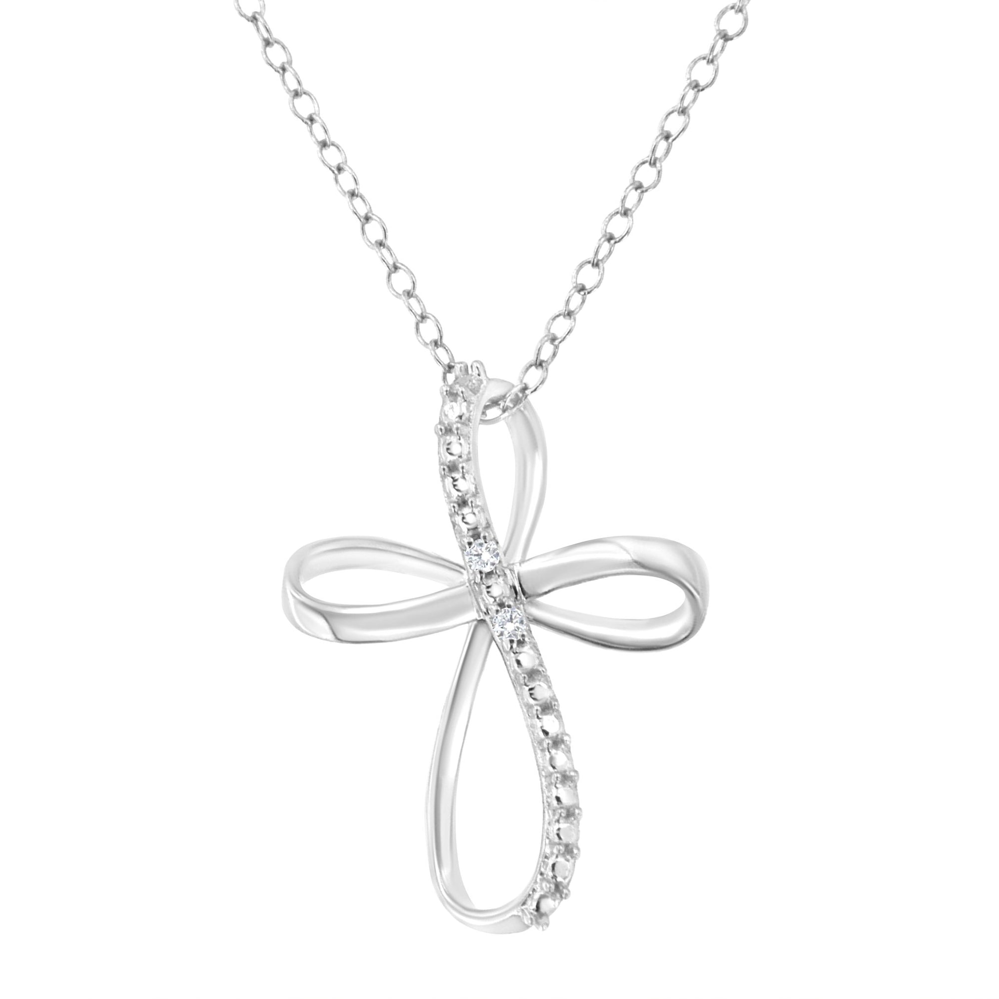 10K Yellow Gold Plated .925 Sterling Silver Diamond Accent Cross Ribbon 18" Pendant Necklace (I-J Color, I2-I3 Clarity) - LinkagejewelrydesignLinkagejewelrydesign