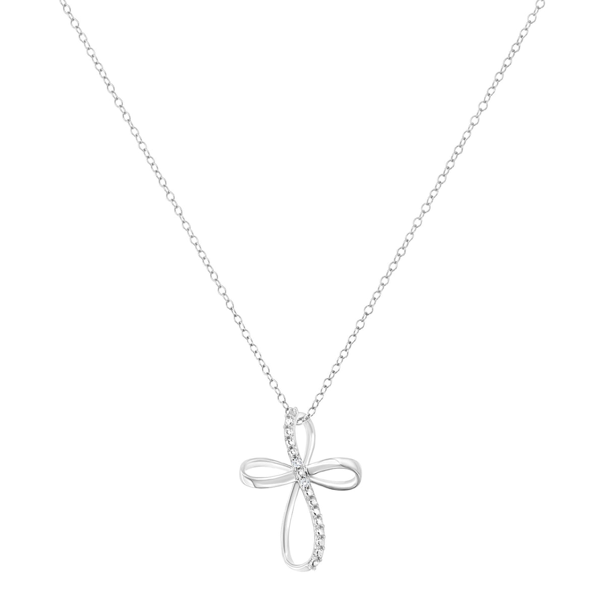 10K Yellow Gold Plated .925 Sterling Silver Diamond Accent Cross Ribbon 18&quot; Pendant Necklace (I-J Color, I2-I3 Clarity) - LinkagejewelrydesignLinkagejewelrydesign