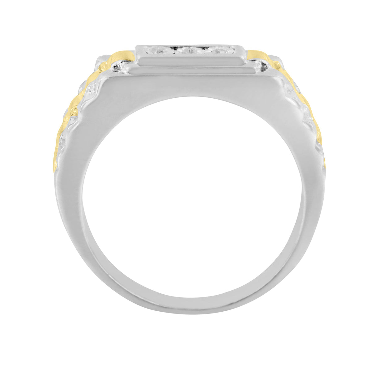 10K Yellow Gold Plated .925 Sterling Silver Diamond Accent Miracle-Set 3 Stone Ridged Band Gentlemen&#39;s Fashion Ring (I-J Color, I2-I3 Clarity) - Size 10 - LinkagejewelrydesignLinkagejewelrydesign