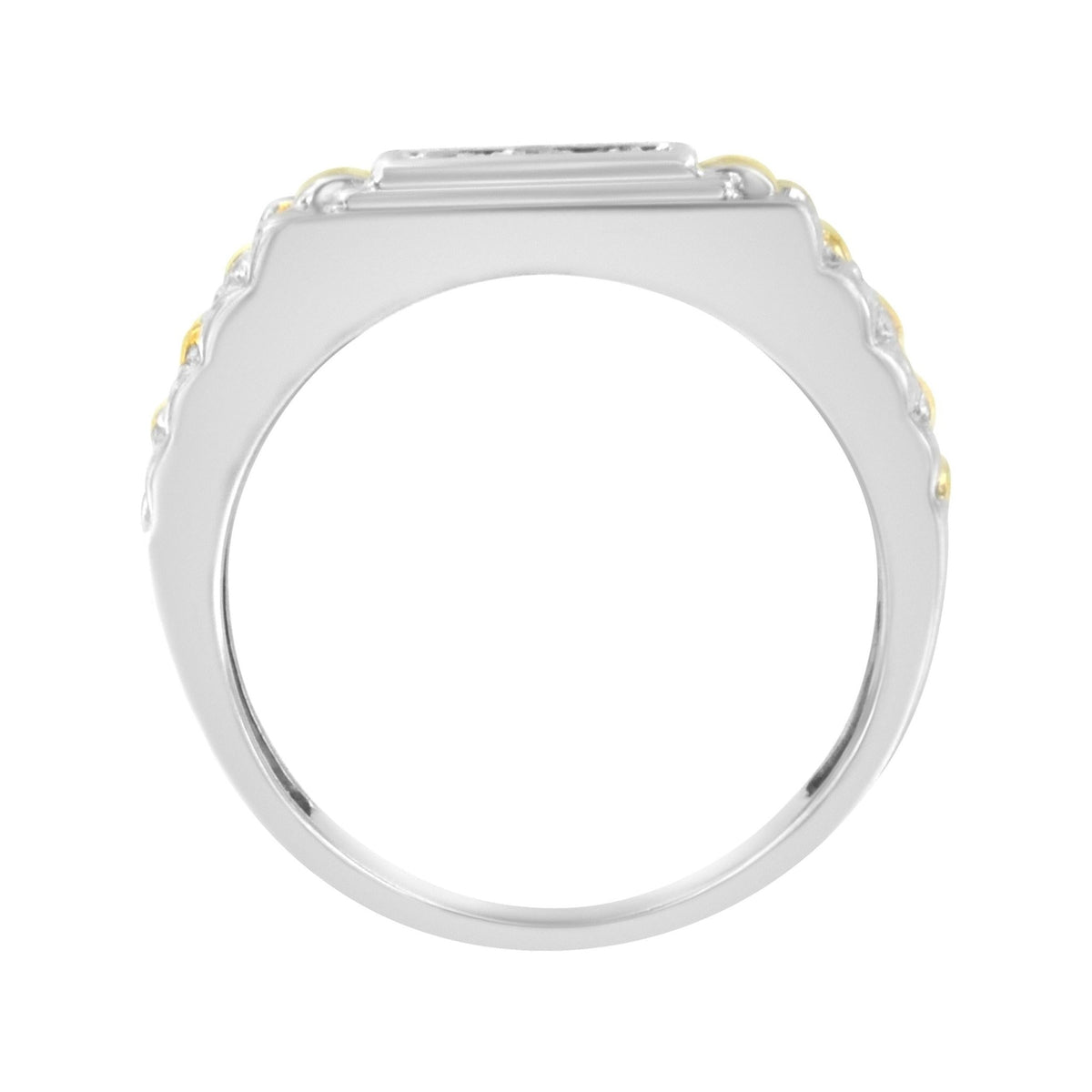 10K Yellow Gold Plated .925 Sterling Silver Diamond Accent Miracle-Set 3 Stone Ridged Band Gentlemen&#39;s Fashion Ring (I-J Color, I2-I3 Clarity) - Size 11 - LinkagejewelrydesignLinkagejewelrydesign