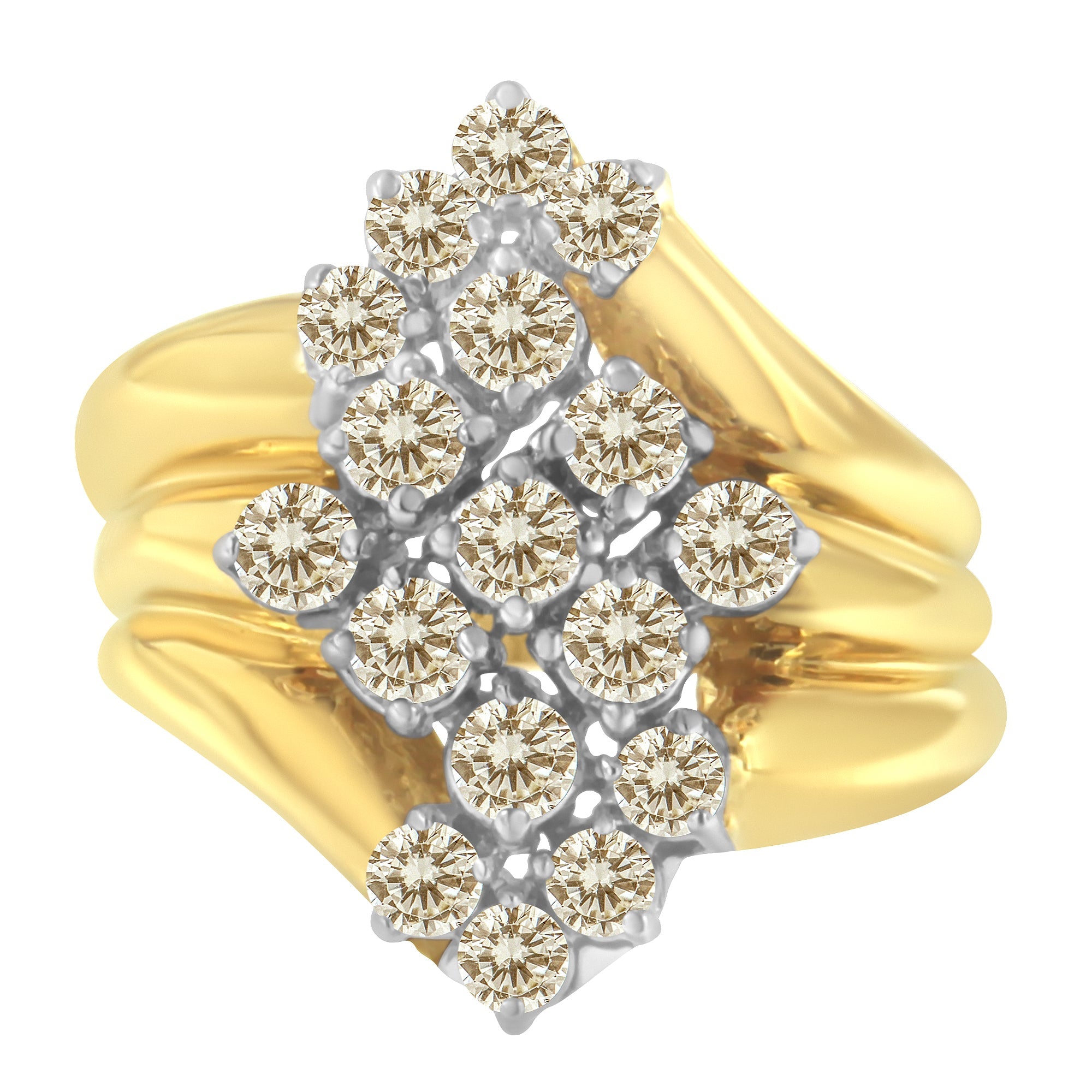 10K Yellow Gold Plated .925 Sterling Silver Diamond Cocktail Ring (1 1/2 Cttw, J-K Color, I1-I2 Clarity) - Size 7 - LinkagejewelrydesignLinkagejewelrydesign