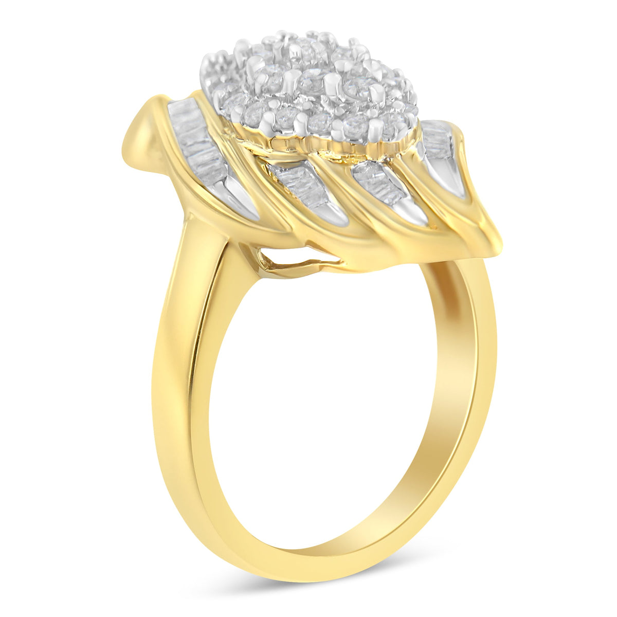 10K Yellow Gold Plated .925 Sterling Silver Diamond Cocktail Ring (3/4 Cttw, I-J Color, I2-I3 Clarity) - Size 6 - LinkagejewelrydesignLinkagejewelrydesign