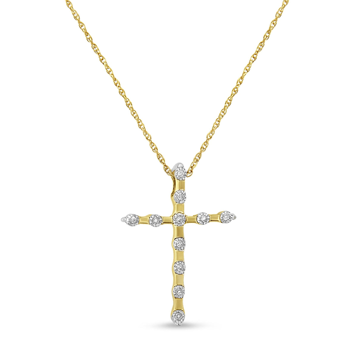 10K Yellow Gold Plated .925 Sterling Silver Miracle Set Diamond Accent Cross 18&quot; Pendant Necklace (I-J Color, I3 Clarity) - LinkagejewelrydesignLinkagejewelrydesign