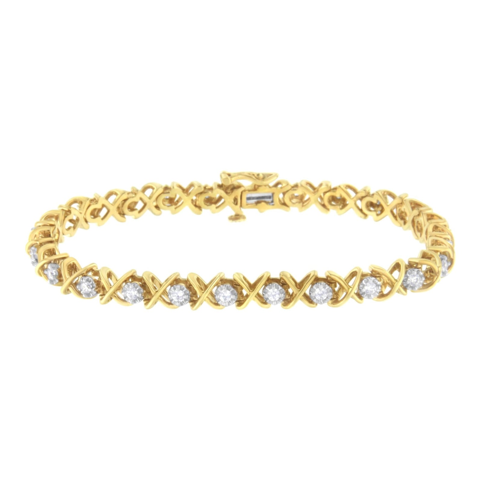 10K Yellow Gold Plated Sterling Silver 1 cttw Diamond Link Bracelet (J-K Clarity, I1-I2 Color) - Size 7" - LinkagejewelrydesignLinkagejewelrydesign