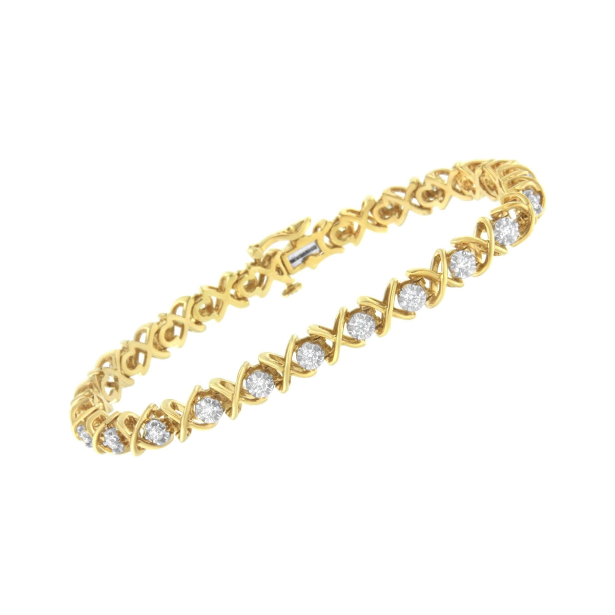 10K Yellow Gold Plated Sterling Silver 1 cttw Diamond Link Bracelet (J-K Clarity, I1-I2 Color) - Size 7" - LinkagejewelrydesignLinkagejewelrydesign