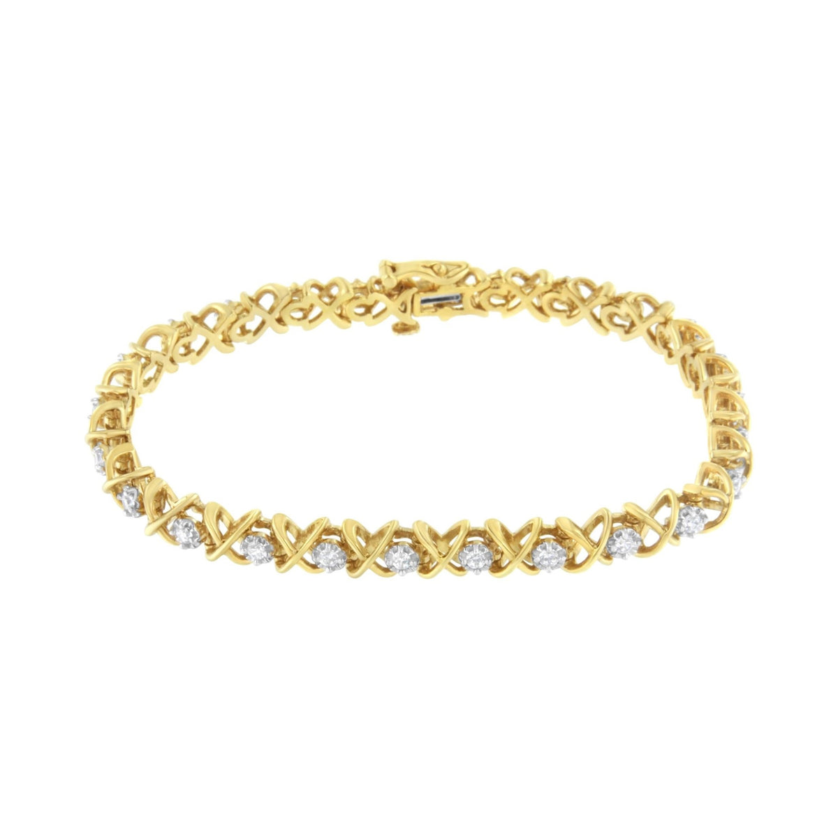 10K Yellow Gold Plated Sterling Silver 1 cttw Diamond Link Bracelet (J-K Clarity, I1-I2 Color) - Size 7" - LinkagejewelrydesignLinkagejewelrydesign