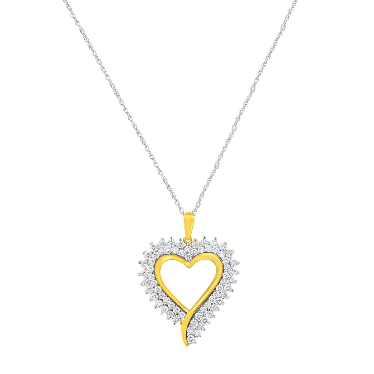 10K Yellow Gold Plated Sterling Silver 1 cttw Lab Grown Diamond Heart Pendant Necklace (F-G Color, VS2-SI1 Clarity) - LinkagejewelrydesignLinkagejewelrydesign