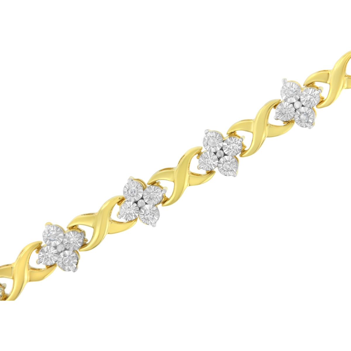 10K Yellow Gold Plated Sterling Silver 1/4 cttw Diamond 4 Leaf Clover Link Tennis Bracelet (I-J Color, I2-I3 Clarity) - Size 7.25&quot; - LinkagejewelrydesignLinkagejewelrydesign