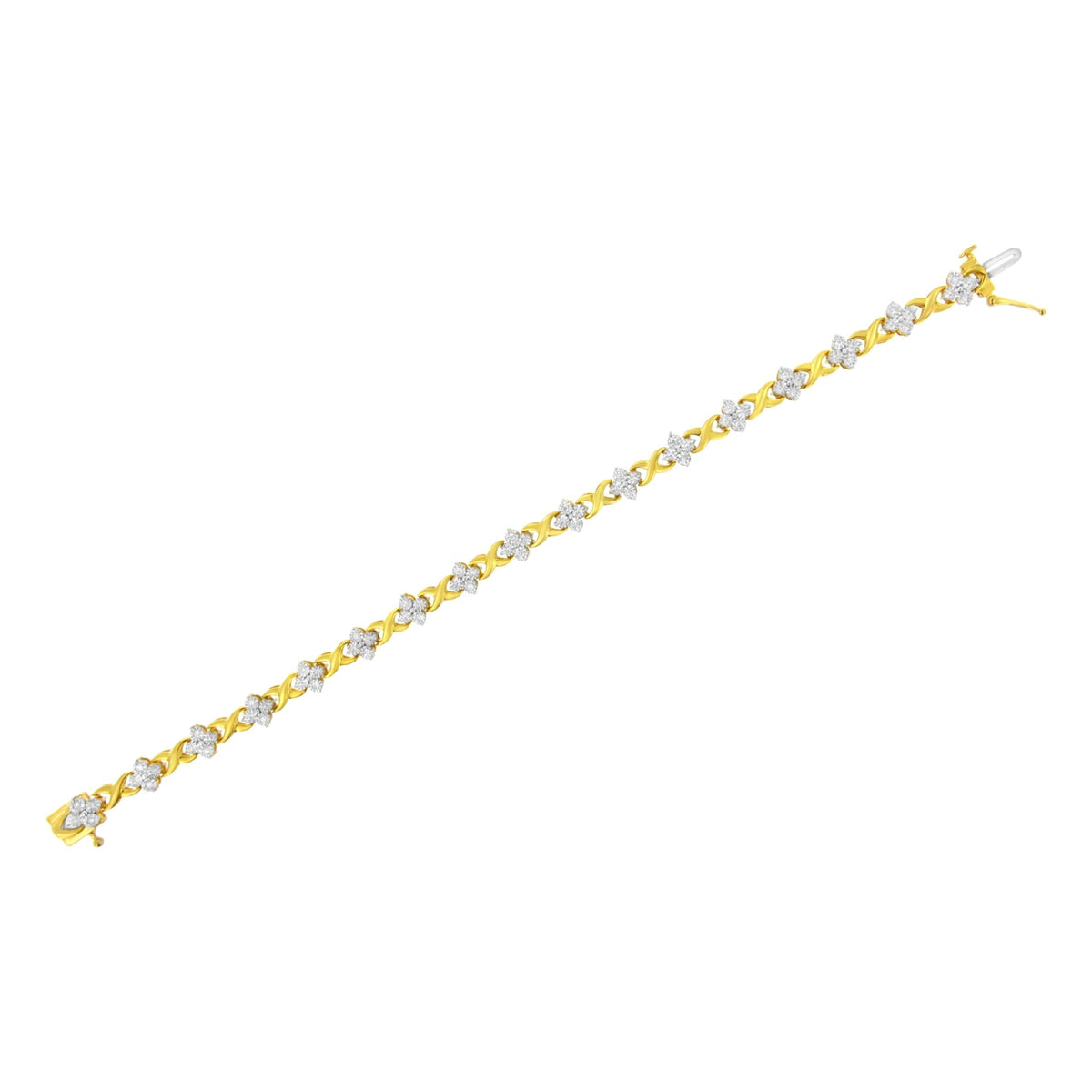 10K Yellow Gold Plated Sterling Silver 1/4 cttw Diamond 4 Leaf Clover Link Tennis Bracelet (I-J Color, I2-I3 Clarity) - Size 7.25&quot; - LinkagejewelrydesignLinkagejewelrydesign