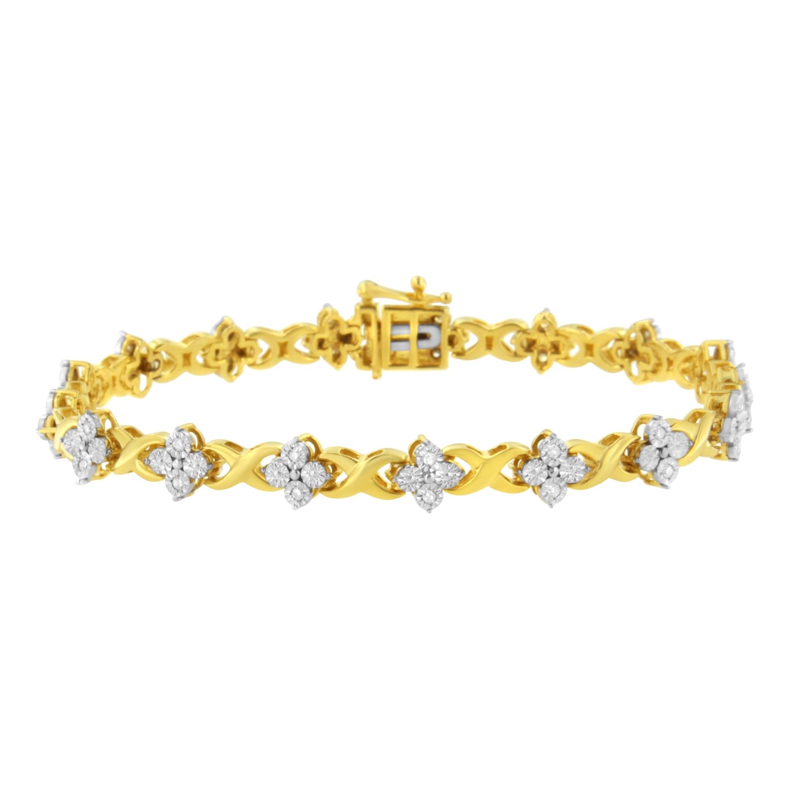 10K Yellow Gold Plated Sterling Silver 1/4 cttw Diamond 4 Leaf Clover Link Tennis Bracelet (I-J Color, I2-I3 Clarity) - Size 7.25" - LinkagejewelrydesignLinkagejewelrydesign
