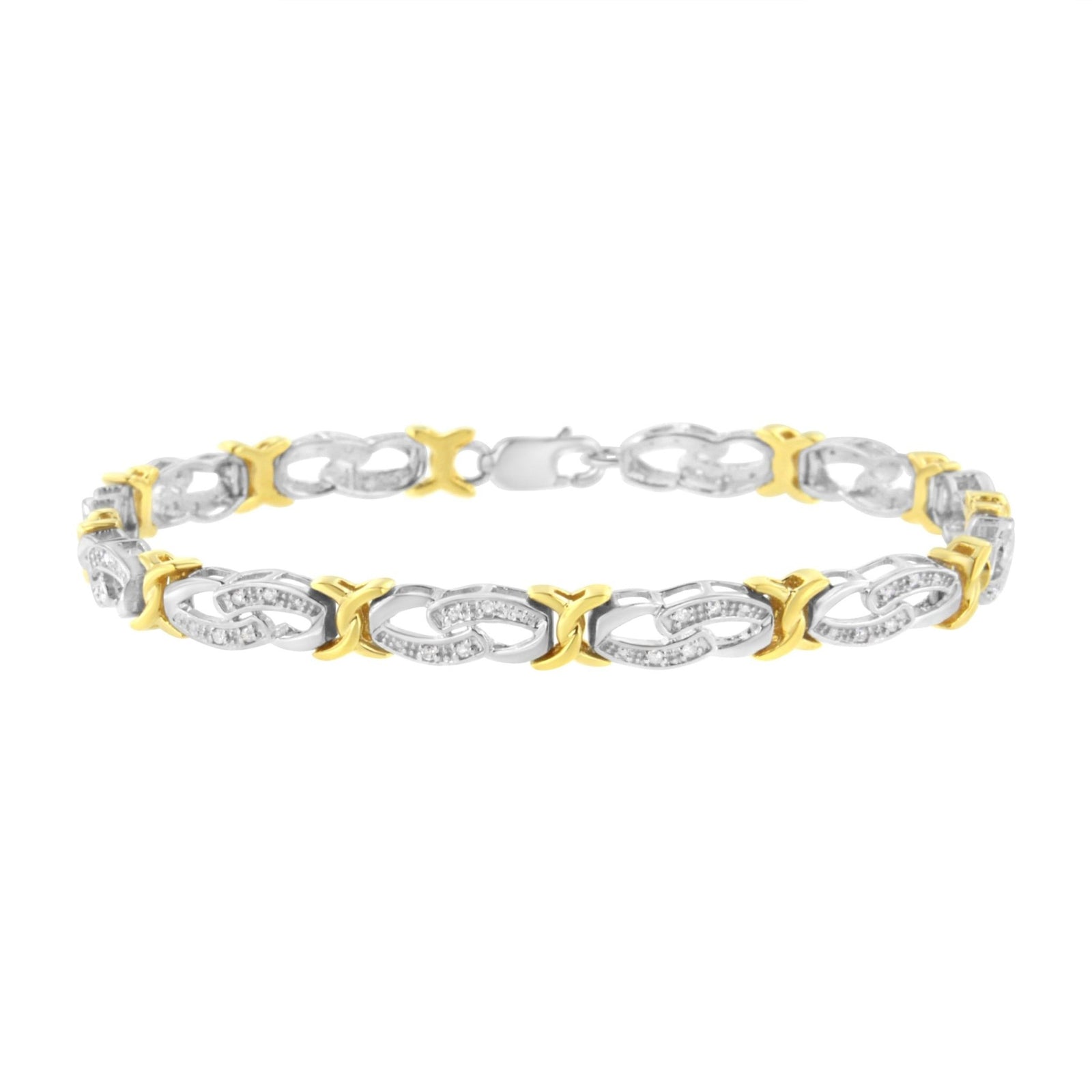 10k Yellow Gold Plated Sterling Silver 1/4 cttw Diamond Infinity and X Link Bracelet (I-J Clarity, I2-I3 Color) - Size 7.25" - LinkagejewelrydesignLinkagejewelrydesign