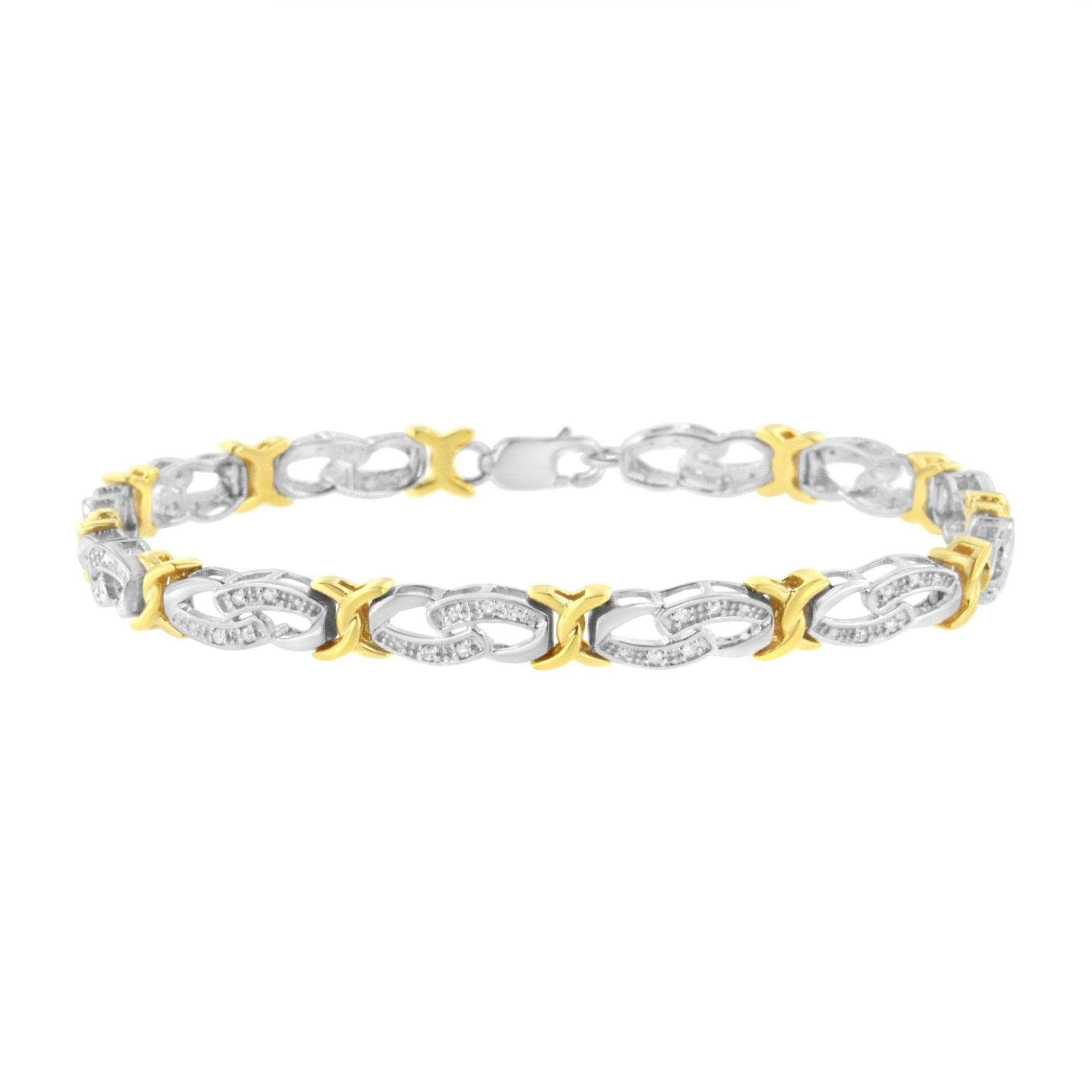 10k Yellow Gold Plated Sterling Silver 1/4 cttw Diamond Infinity and X Link Bracelet (I-J Clarity, I2-I3 Color) - Size 7.25" - LinkagejewelrydesignLinkagejewelrydesign