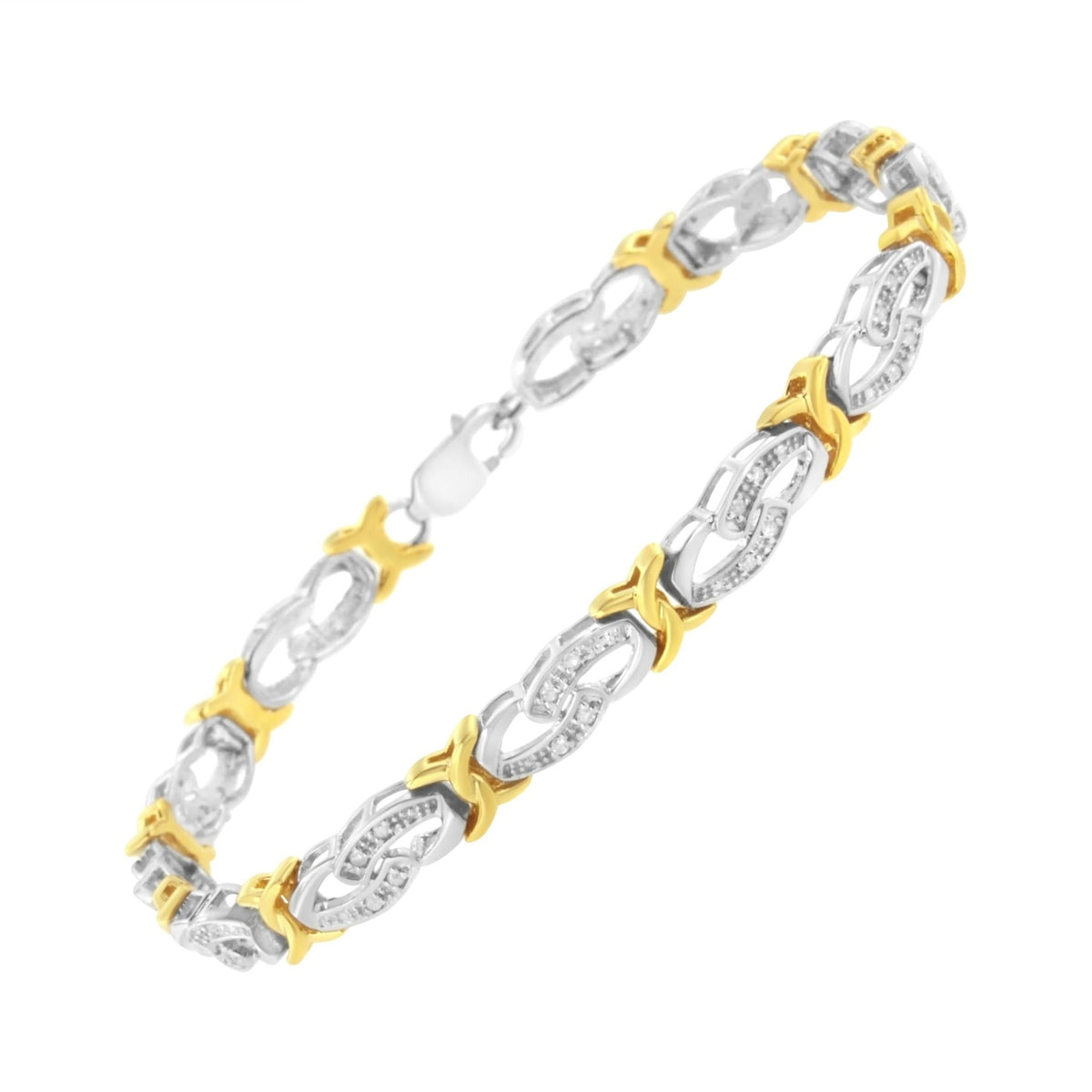 10k Yellow Gold Plated Sterling Silver 1/4 cttw Diamond Infinity and X Link Bracelet (I-J Clarity, I2-I3 Color) - Size 7.25" - LinkagejewelrydesignLinkagejewelrydesign