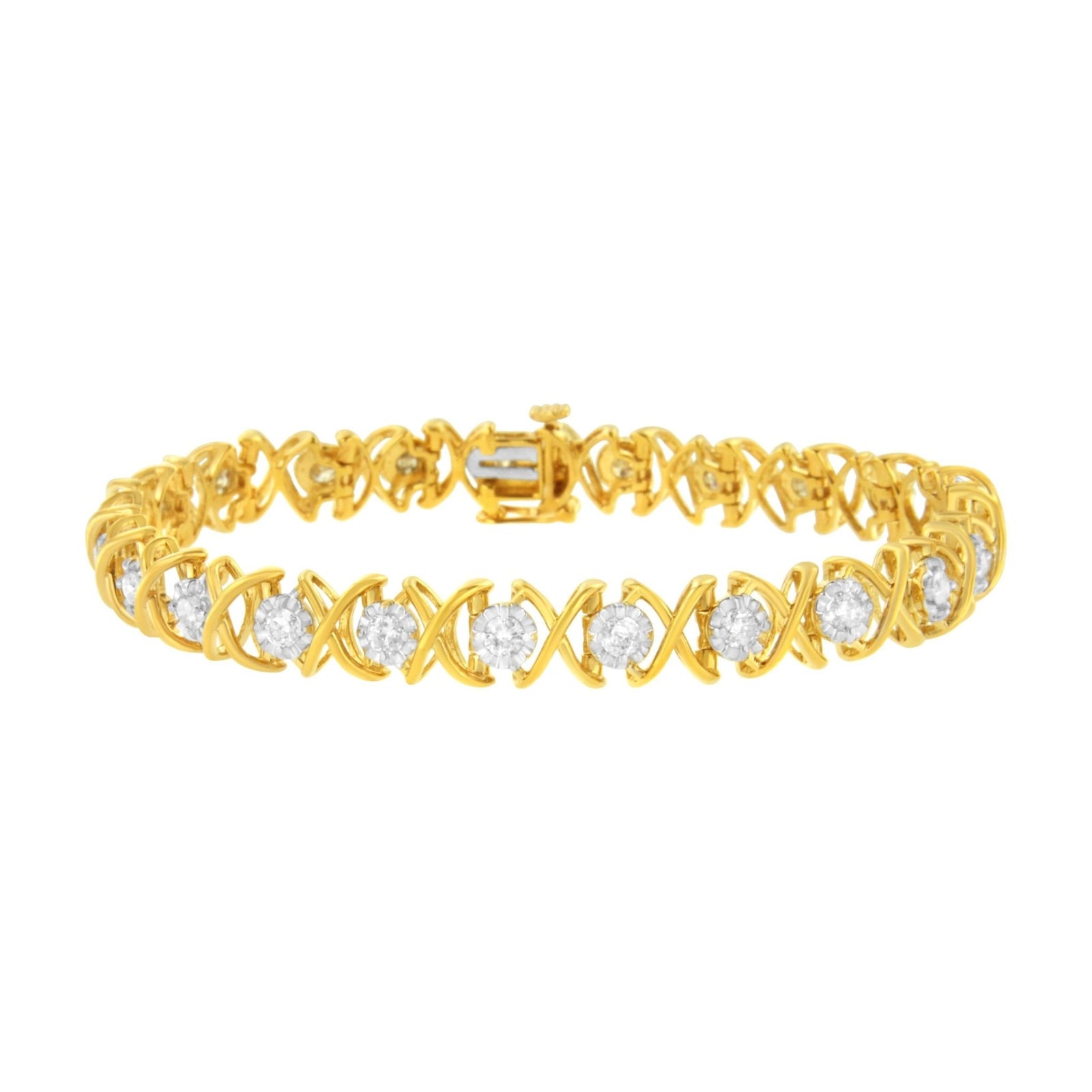 10K Yellow Gold Plated Sterling Silver 2 cttw Diamond "XOXO" Bracelet (J-K Clarity, I1-I2 Color) - Size 7.25" - LinkagejewelrydesignLinkagejewelrydesign