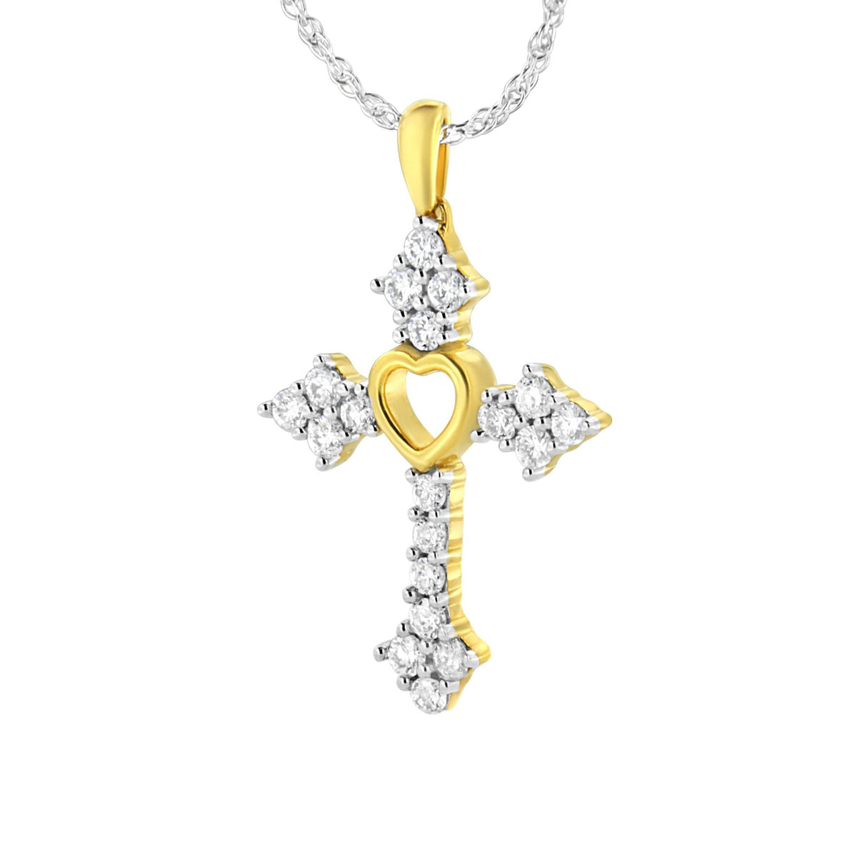 10k Yellow Gold Plated Sterling Silver 3/4 cttw Lab Grown Diamond Cross Pendant Necklace (F-G Color, VS2-SI1 Clarity) - LinkagejewelrydesignLinkagejewelrydesign