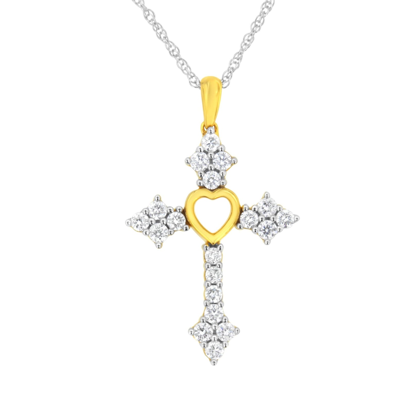 10k Yellow Gold Plated Sterling Silver 3/4 cttw Lab Grown Diamond Cross Pendant Necklace (F-G Color, VS2-SI1 Clarity) - LinkagejewelrydesignLinkagejewelrydesign