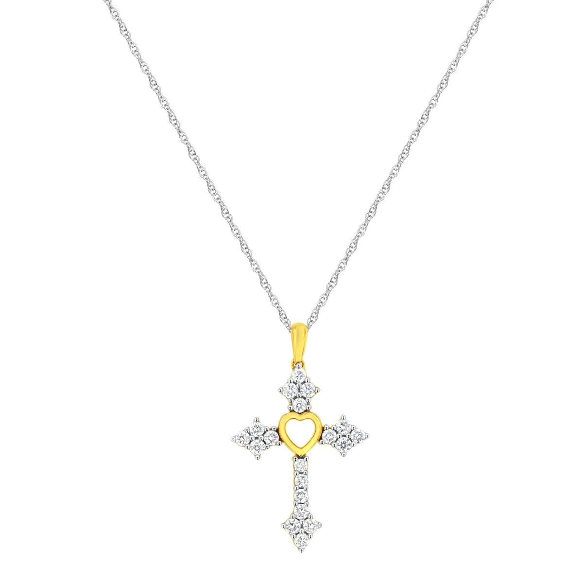 10k Yellow Gold Plated Sterling Silver 3/4 cttw Lab Grown Diamond Cross Pendant Necklace (F-G Color, VS2-SI1 Clarity) - LinkagejewelrydesignLinkagejewelrydesign