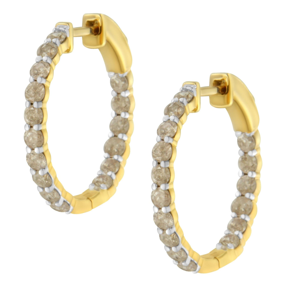 10K Yellow Gold Plated Sterling Silver Diamond Hoop Earrings (2 cttw, K-L Color, I2-I3 Clarity) - LinkagejewelrydesignLinkagejewelrydesign