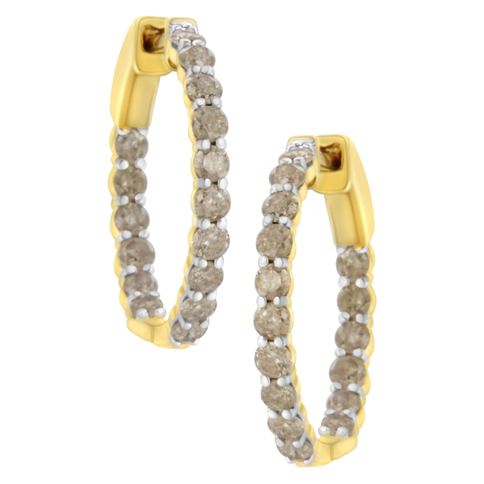 10K Yellow Gold Plated Sterling Silver Diamond Hoop Earrings (2 cttw, K-L Color, I2-I3 Clarity) - LinkagejewelrydesignLinkagejewelrydesign