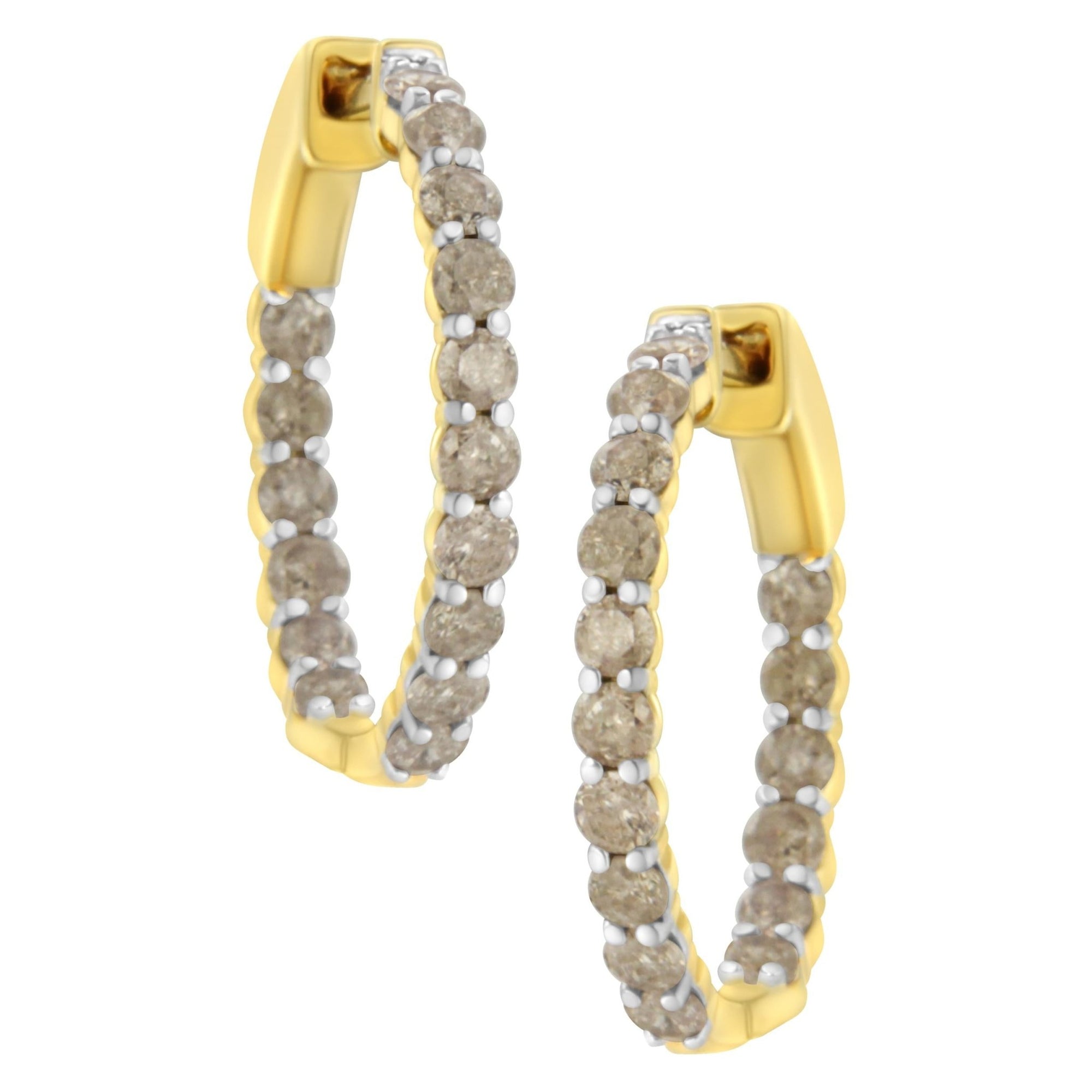 10K Yellow Gold Plated Sterling Silver Diamond Hoop Earrings (2 cttw, K-L Color, I2-I3 Clarity) - LinkagejewelrydesignLinkagejewelrydesign