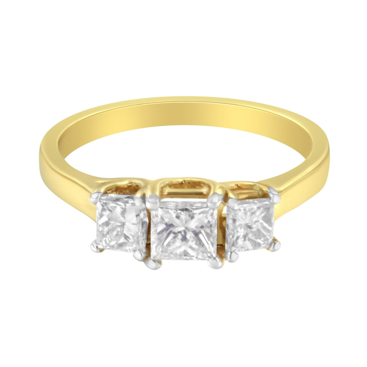 10K Yellow Gold Princess-Cut Diamond Three Stone Band Ring (1 Cttw, J-K Color, I1-I2 Clarity) - Size 6 - LinkagejewelrydesignLinkagejewelrydesign