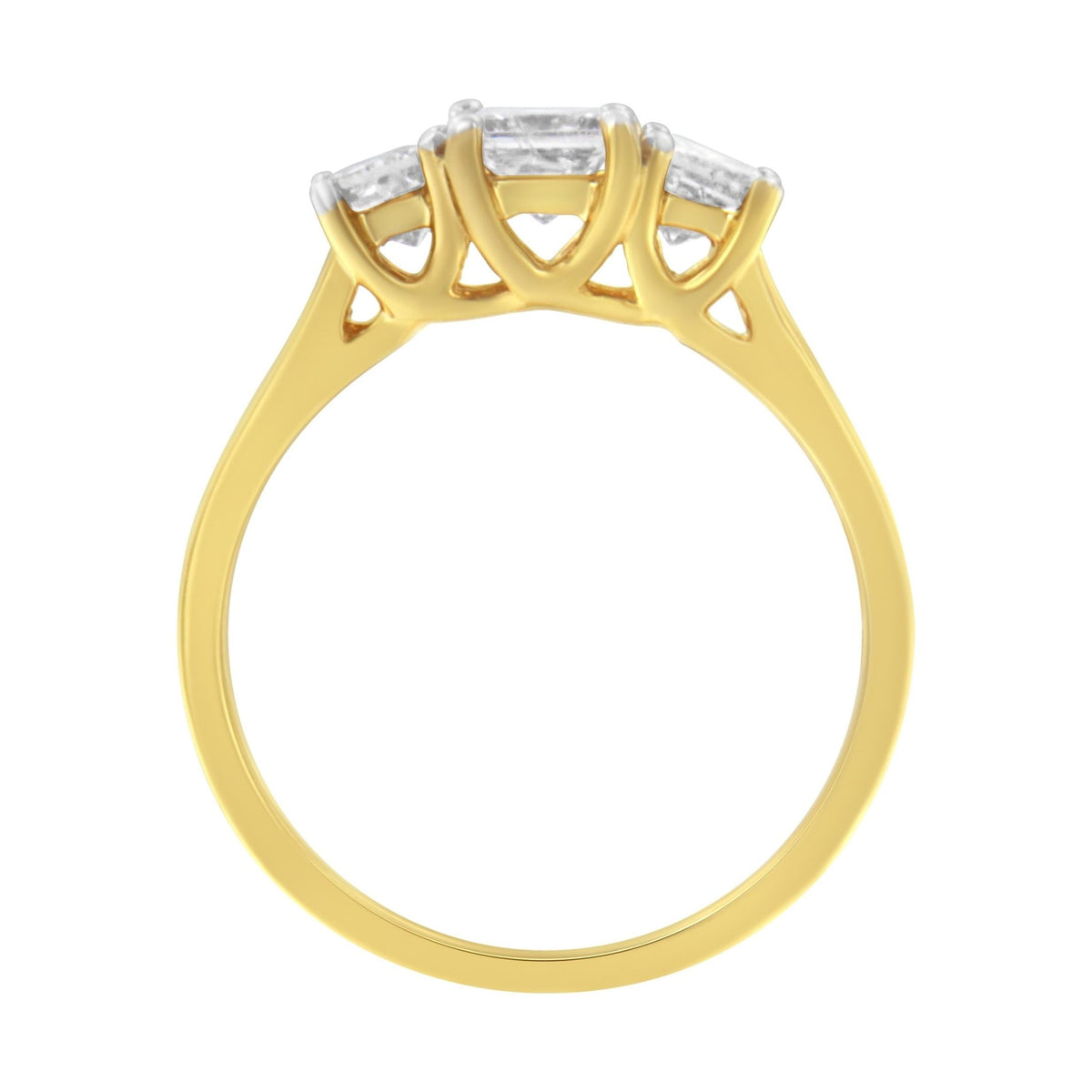 10K Yellow Gold Princess-Cut Diamond Three Stone Band Ring (1 Cttw, J-K Color, I1-I2 Clarity) - Size 6 - LinkagejewelrydesignLinkagejewelrydesign
