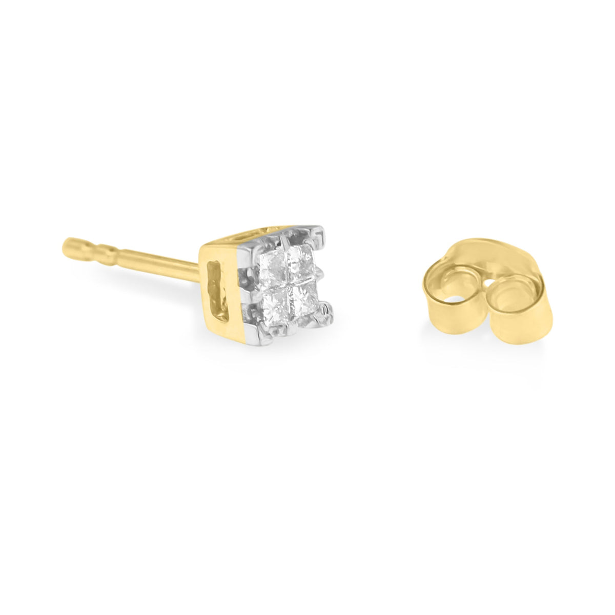 10k Yellow Gold Princess Diamond Quad Stud Earrings (1/4 cttw, J-K Color, I2-I3 Clarity) - LinkagejewelrydesignLinkagejewelrydesign