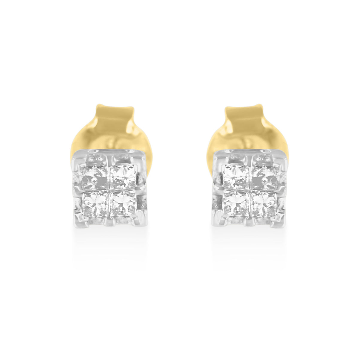 10k Yellow Gold Princess Diamond Quad Stud Earrings (1/4 cttw, J-K Color, I2-I3 Clarity) - LinkagejewelrydesignLinkagejewelrydesign