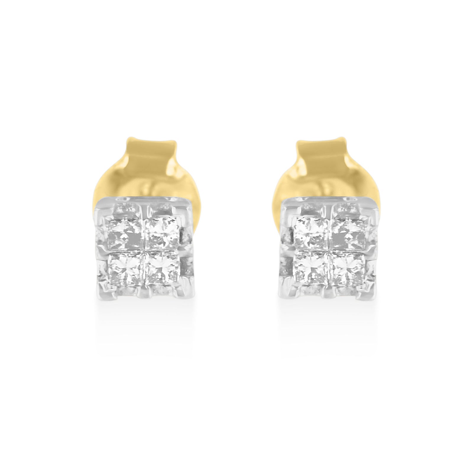 10k Yellow Gold Princess Diamond Quad Stud Earrings (1/4 cttw, J-K Color, I2-I3 Clarity) - LinkagejewelrydesignLinkagejewelrydesign