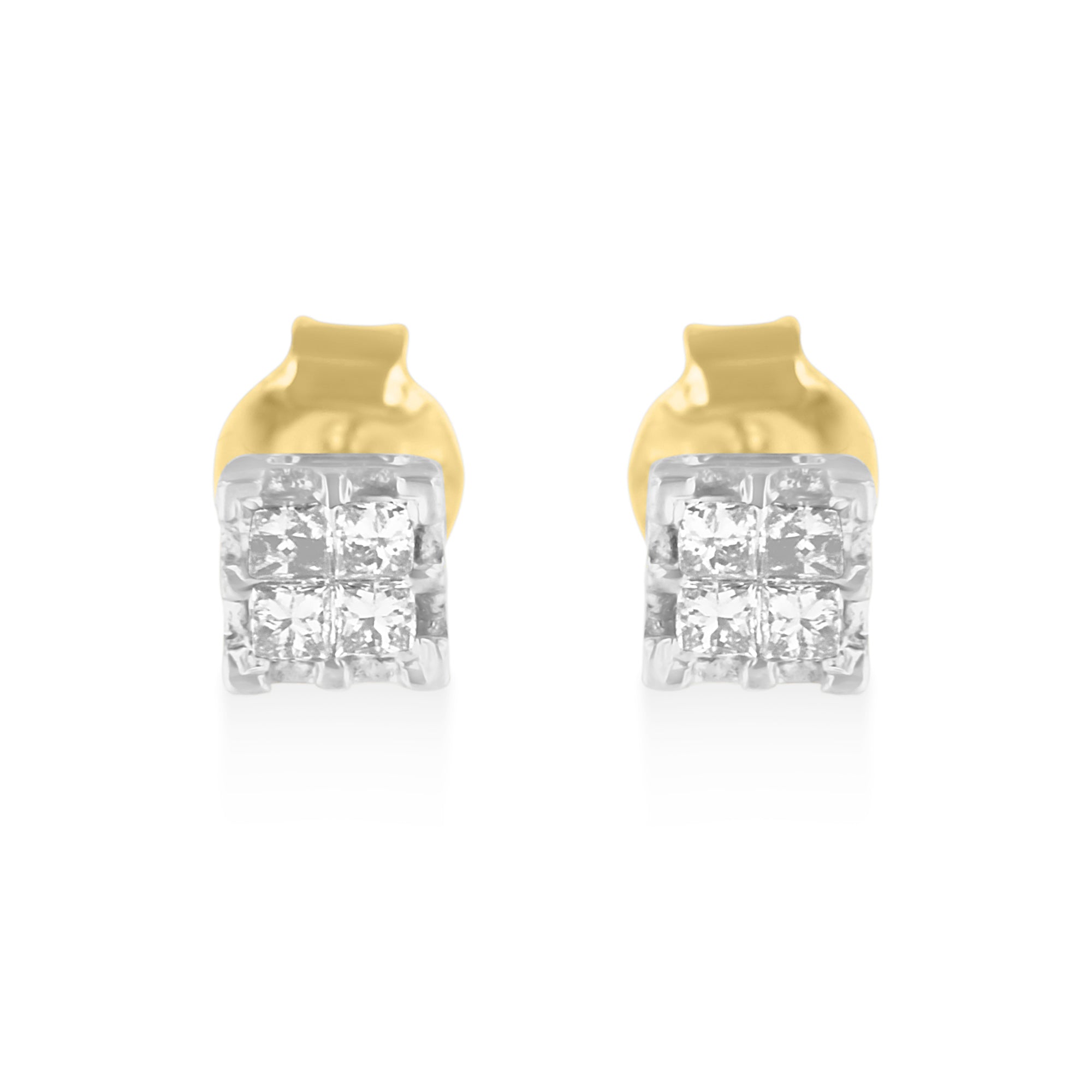 10k Yellow Gold Princess Diamond Quad Stud Earrings (1/4 cttw, J-K Color, I2-I3 Clarity) - LinkagejewelrydesignLinkagejewelrydesign