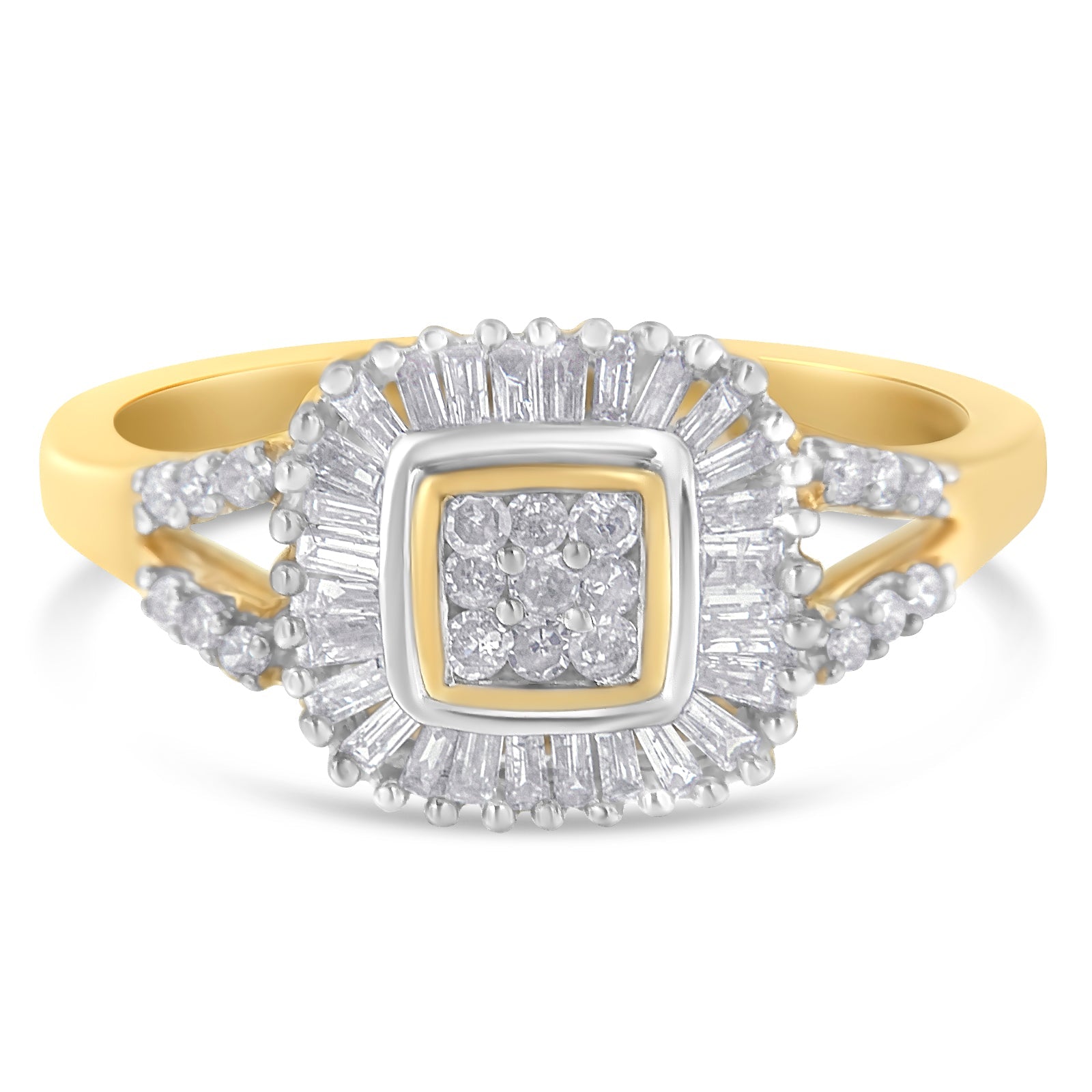 10K Yellow Gold Round and Baguette Cut Diamond Ballerina Ring (1/2 cttw, I-J Color, SI2-I1 Clarity) - LinkagejewelrydesignLinkagejewelrydesign