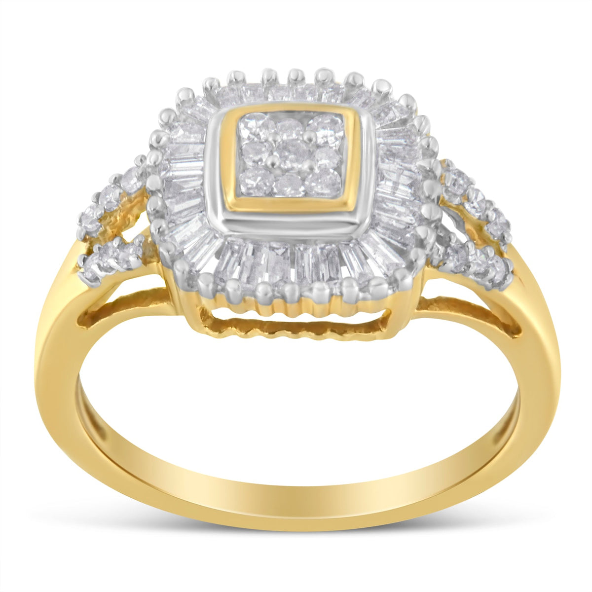 10K Yellow Gold Round and Baguette Cut Diamond Ballerina Ring (1/2 cttw, I-J Color, SI2-I1 Clarity) - LinkagejewelrydesignLinkagejewelrydesign