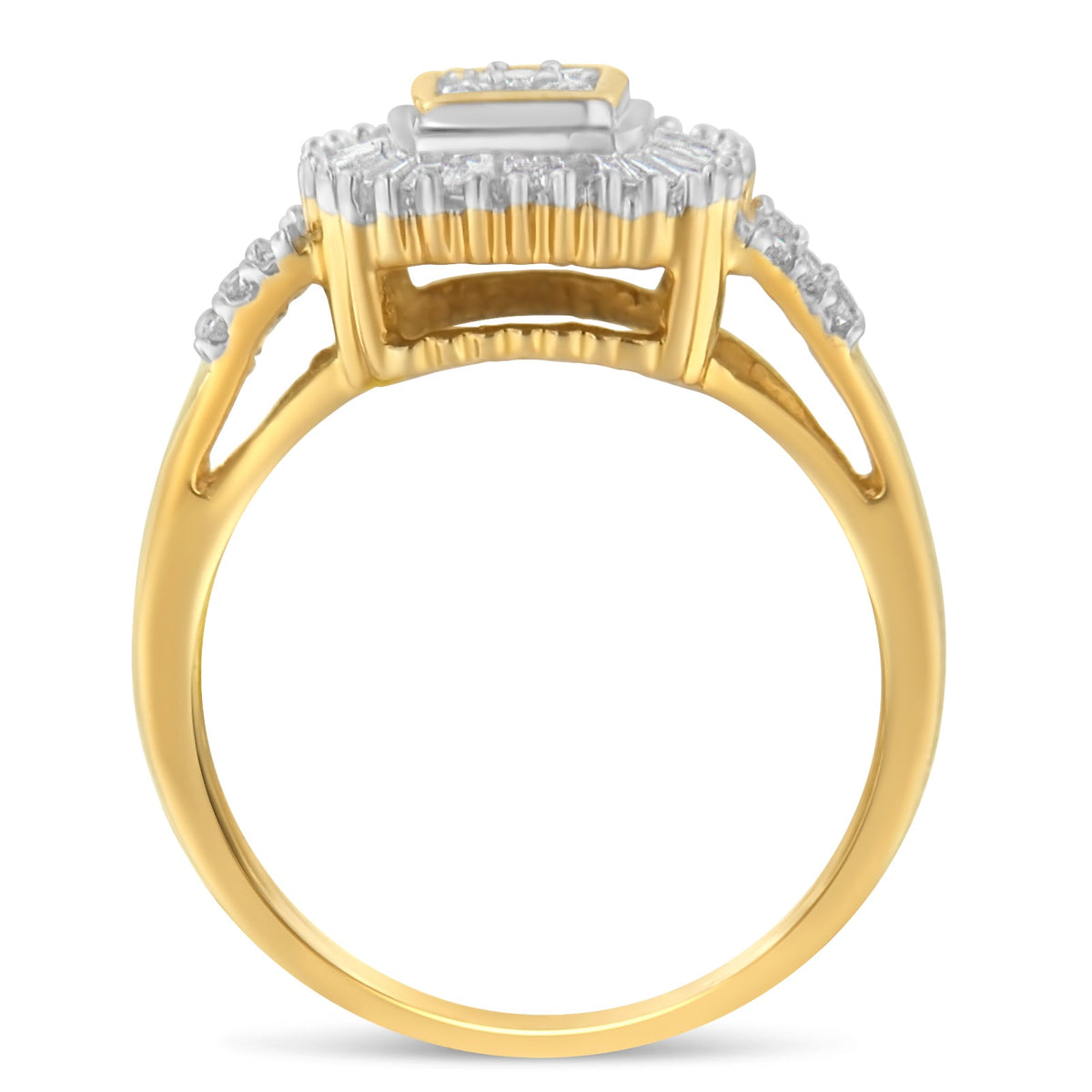 10K Yellow Gold Round and Baguette Cut Diamond Ballerina Ring (1/2 cttw, I-J Color, SI2-I1 Clarity) - LinkagejewelrydesignLinkagejewelrydesign