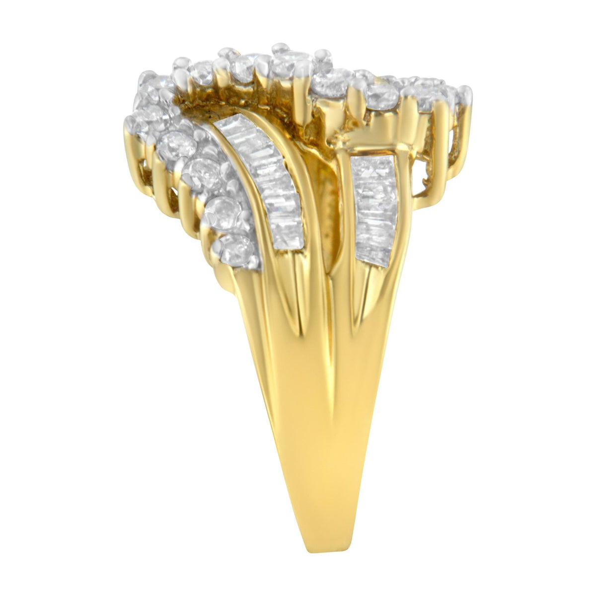10K Yellow Gold Round and Baguette Cut Diamond Bypass Ring (1 Cttw, J-K Color, I2-I3 Clarity) - Size 7 - LinkagejewelrydesignLinkagejewelrydesign