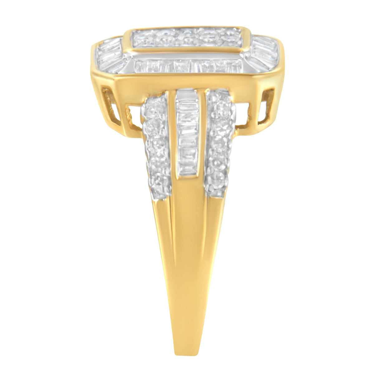 10K Yellow Gold Round and Baguette-Cut Diamond Cluster Ring (1.0 Cttw, I-J Color, SI1-SI2 Clarity) - Size 7 - LinkagejewelrydesignLinkagejewelrydesign