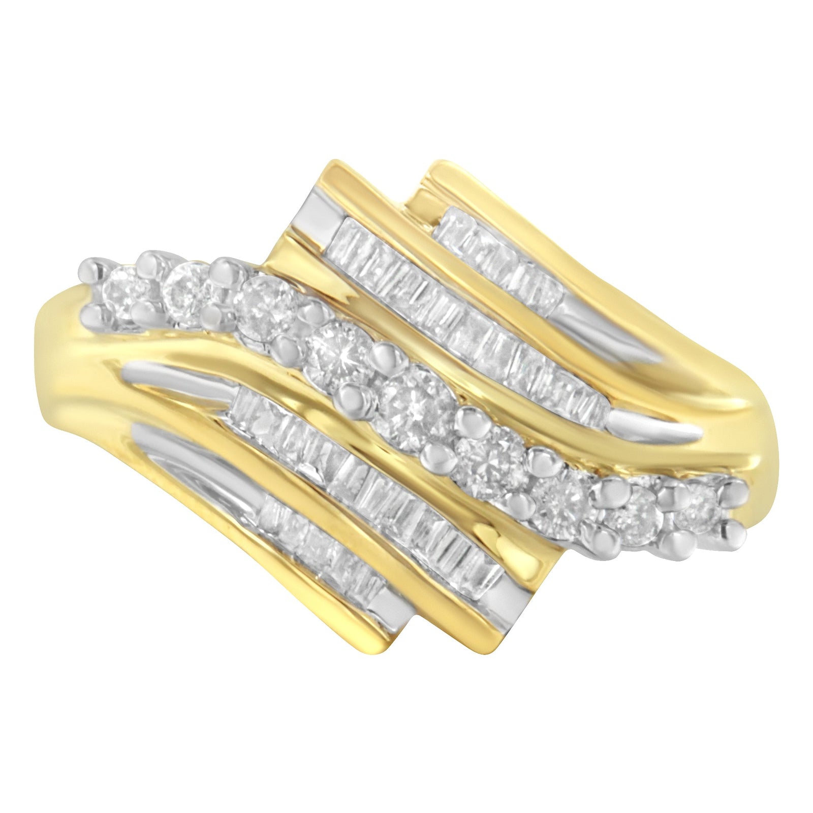 10K Yellow Gold Round and Baguette Diamond-Cut Ring (1/2 Cttw, I-J Color, I1-I2 Clarity) - Size 7 - LinkagejewelrydesignLinkagejewelrydesign