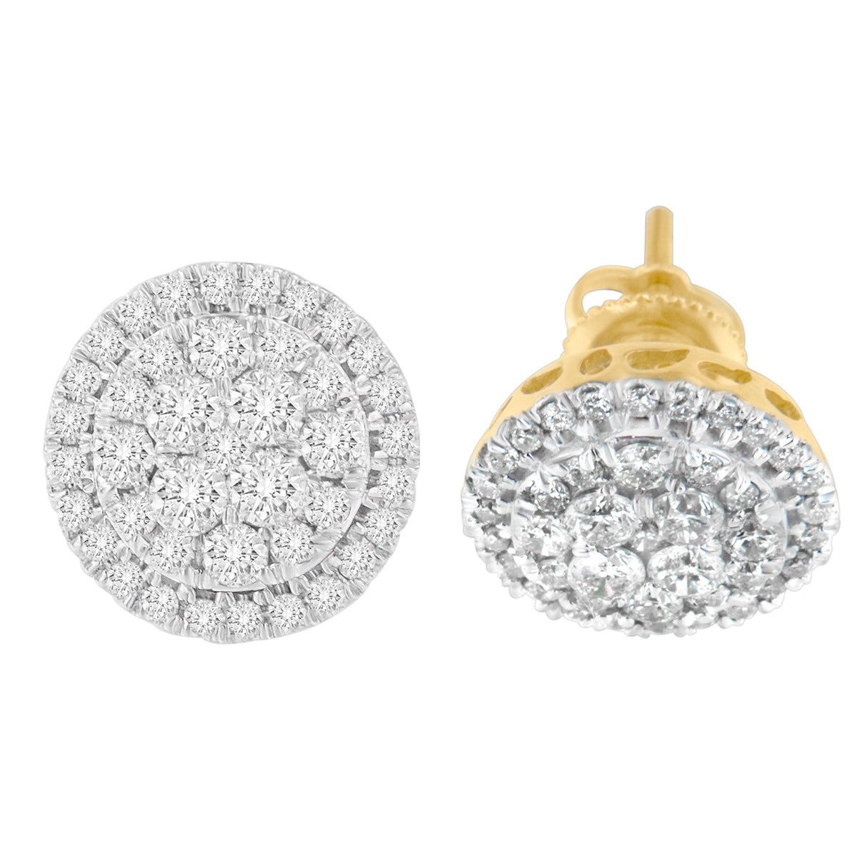 10K Yellow Gold Round Cut Diamond Earrings (1.5 cttw, H-I Color, I2-I3 Clarity) - LinkagejewelrydesignLinkagejewelrydesign