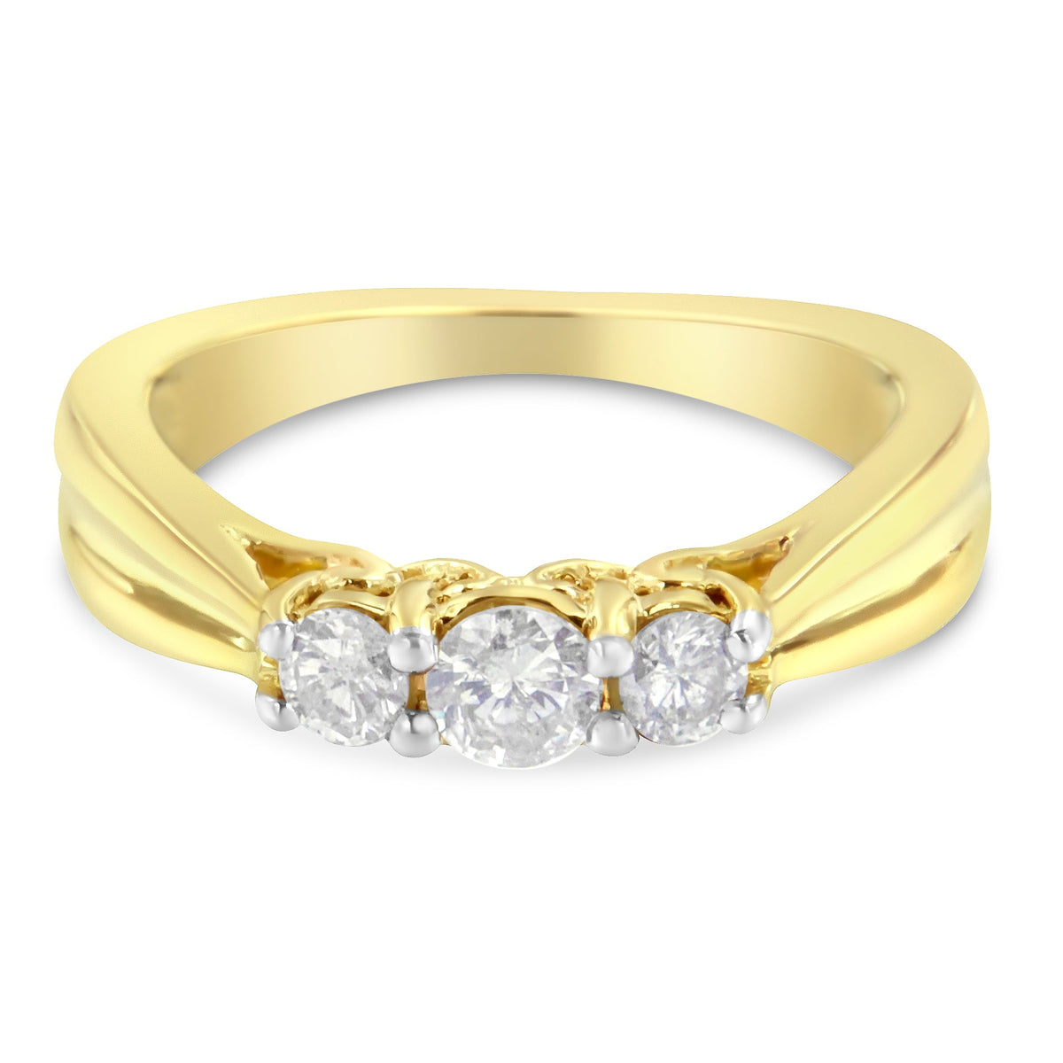 10K Yellow Gold Three-stone Diamond Ring (0.50 cttw, J-K Color, I2-I3 Clarity) - LinkagejewelrydesignLinkagejewelrydesign