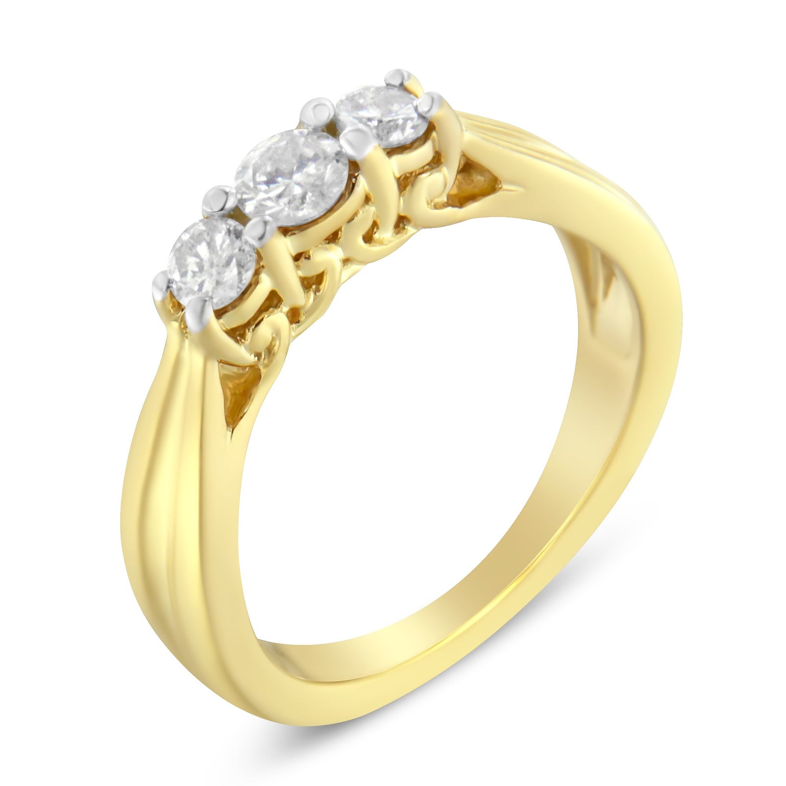 10K Yellow Gold Three-stone Diamond Ring (0.50 cttw, J-K Color, I2-I3 Clarity) - LinkagejewelrydesignLinkagejewelrydesign