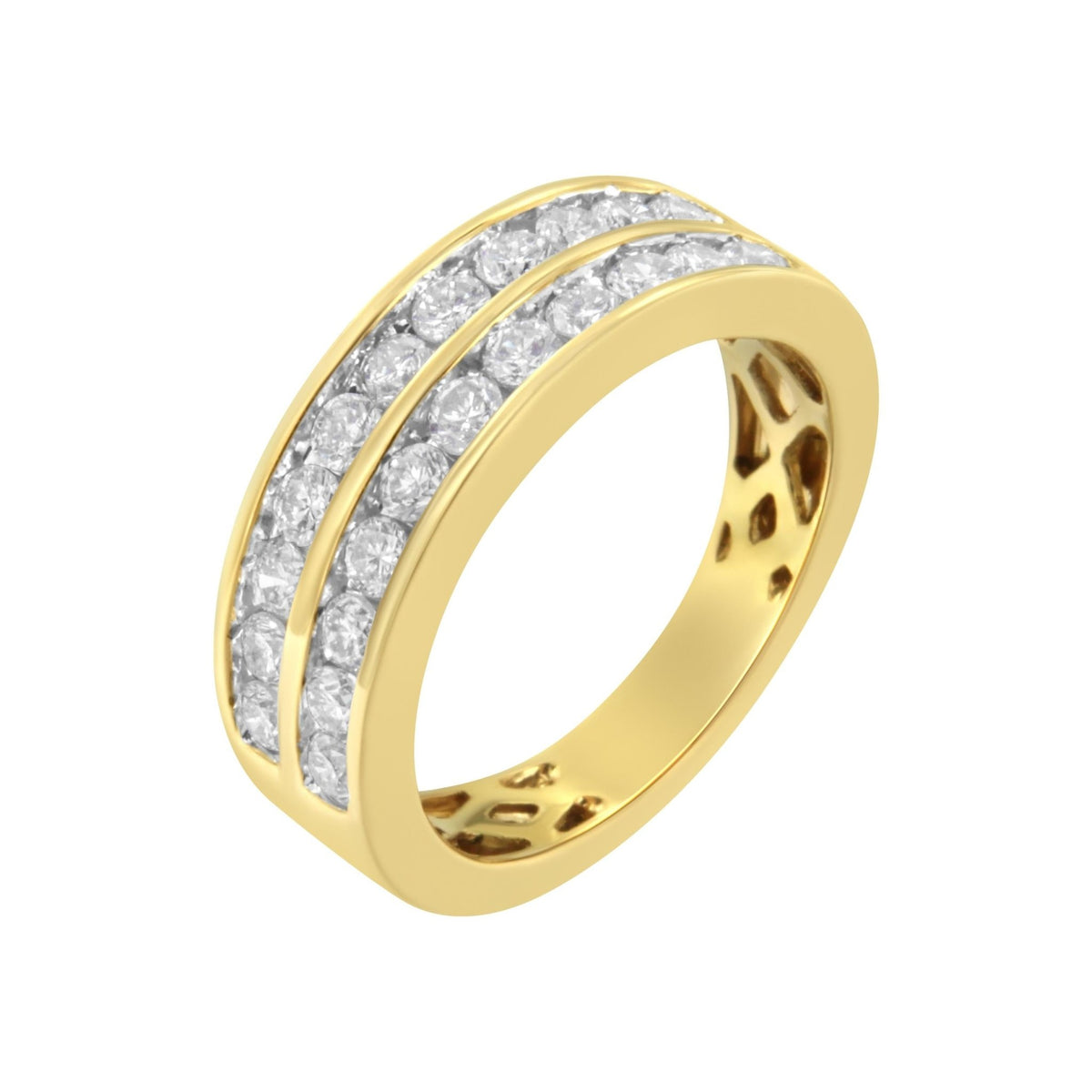10K Yellow Gold Two-Row Diamond Band Ring (1 Cttw, J-K Color, I1-I2 Clarity) - Size 6 - LinkagejewelrydesignLinkagejewelrydesign