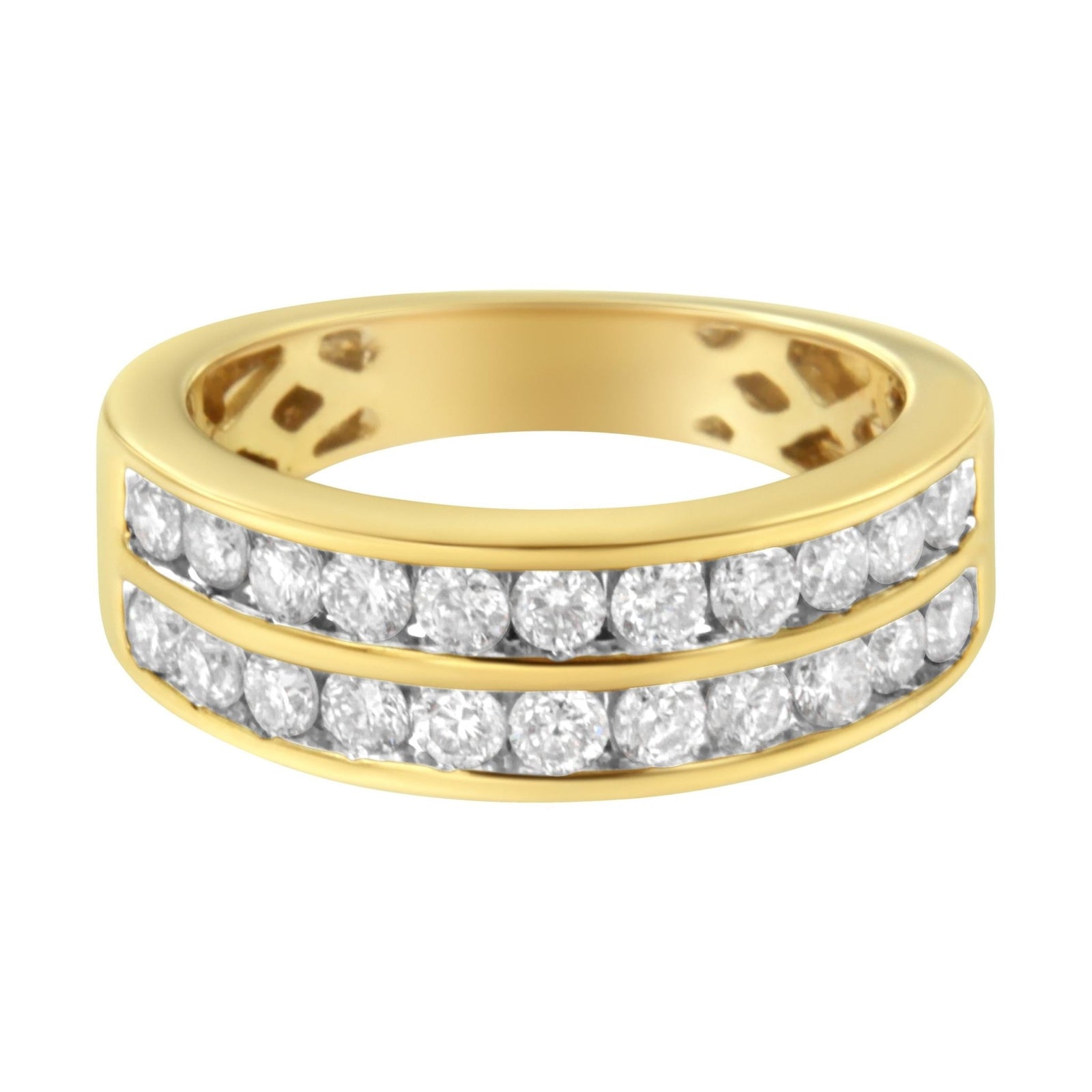 10K Yellow Gold Two-Row Diamond Band Ring (1 Cttw, J-K Color, I1-I2 Clarity) - Size 6 - LinkagejewelrydesignLinkagejewelrydesign