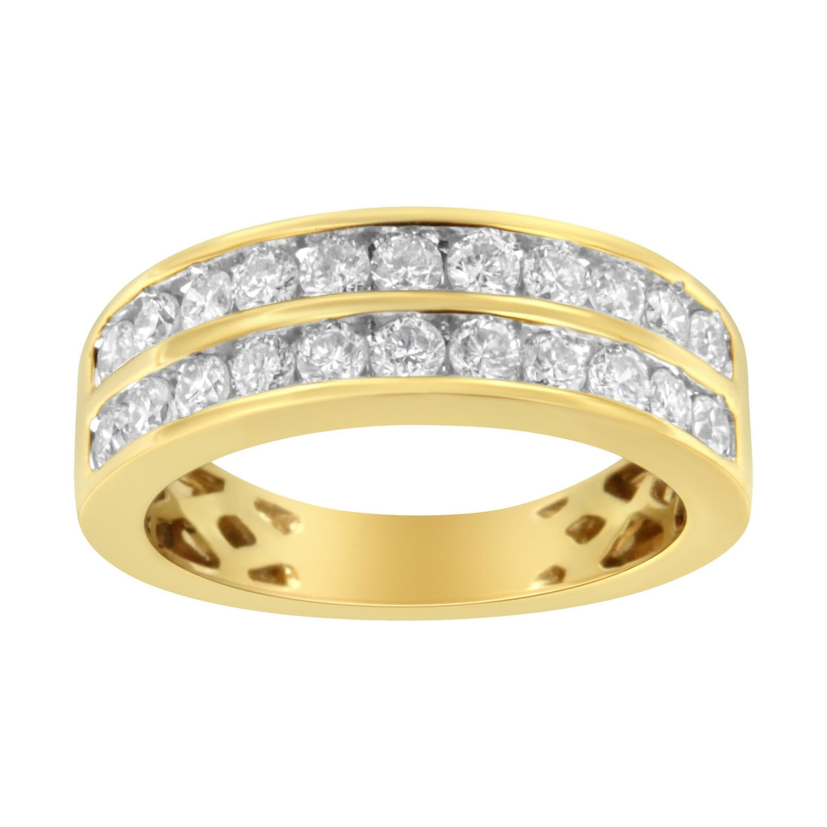 10K Yellow Gold Two-Row Diamond Band Ring (1 Cttw, J-K Color, I1-I2 Clarity) - Size 6 - LinkagejewelrydesignLinkagejewelrydesign
