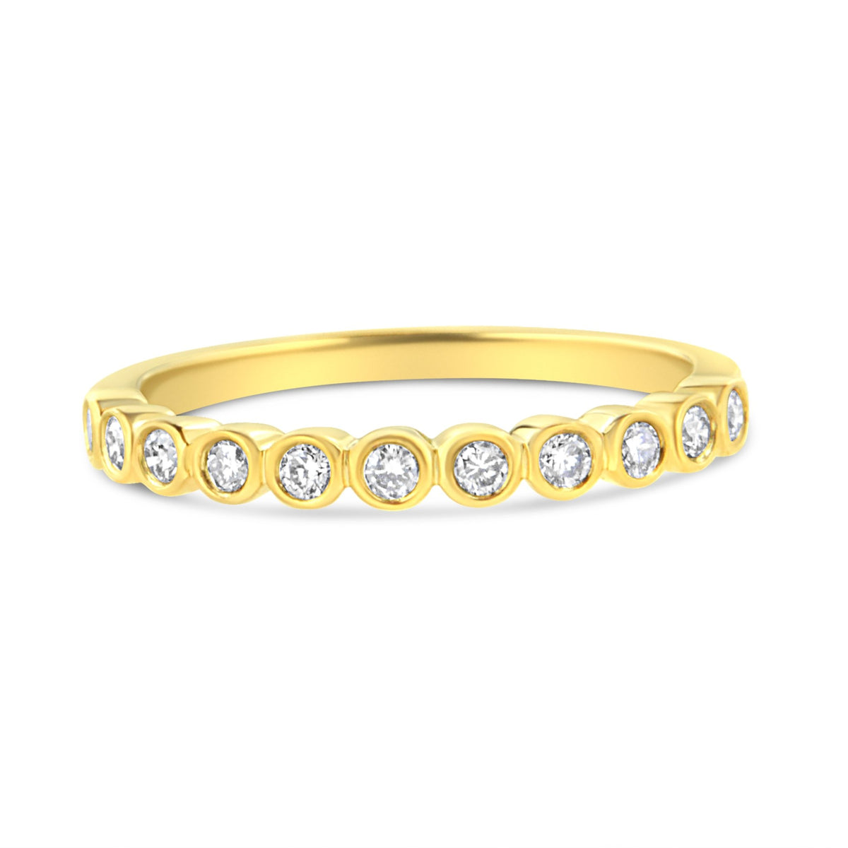 10K Yellow Plated .925 Sterling Silver 1/4 Cttw Bezel Set Round Diamond 11 Stone Wedding Band Ring (K-L Color, I1-I2 Clarity) - Size 7 - LinkagejewelrydesignLinkagejewelrydesign