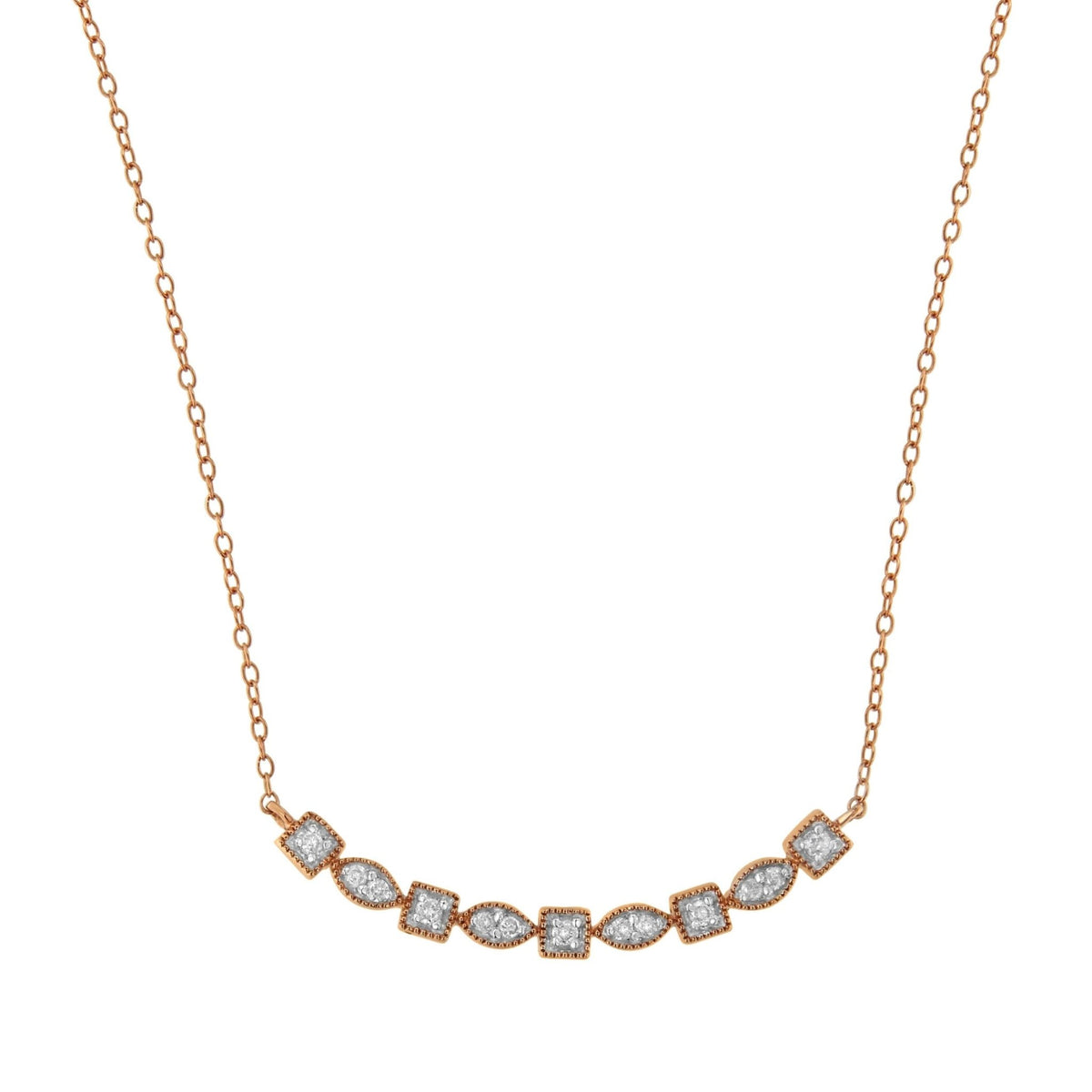 10KT Rose Gold Plated Sterling Silver Round Diamond Bar Necklace (1/4 cttw, I-J Color, I2-I3 Clarity) - LinkagejewelrydesignLinkagejewelrydesign