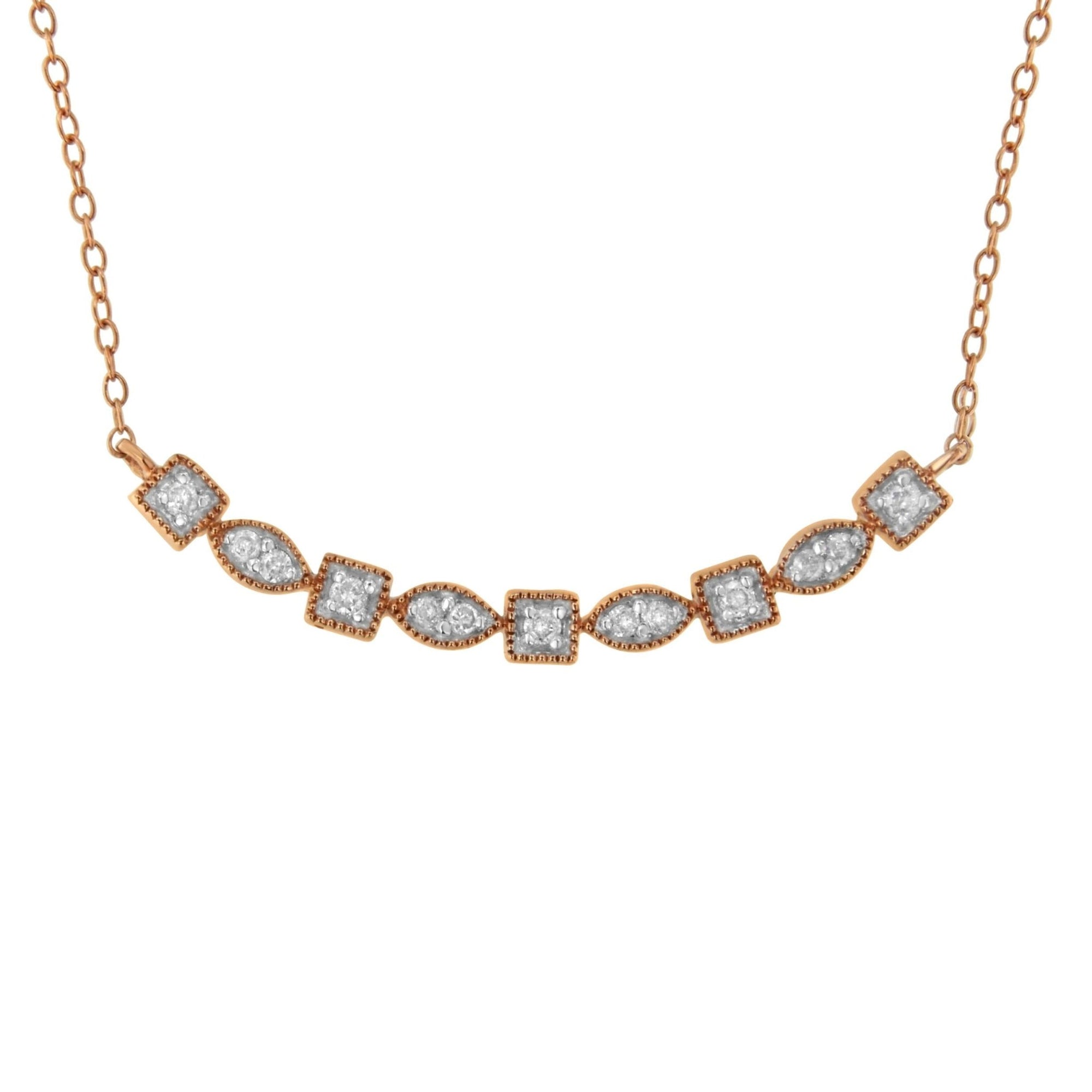 10KT Rose Gold Plated Sterling Silver Round Diamond Bar Necklace (1/4 cttw, I-J Color, I2-I3 Clarity) - LinkagejewelrydesignLinkagejewelrydesign